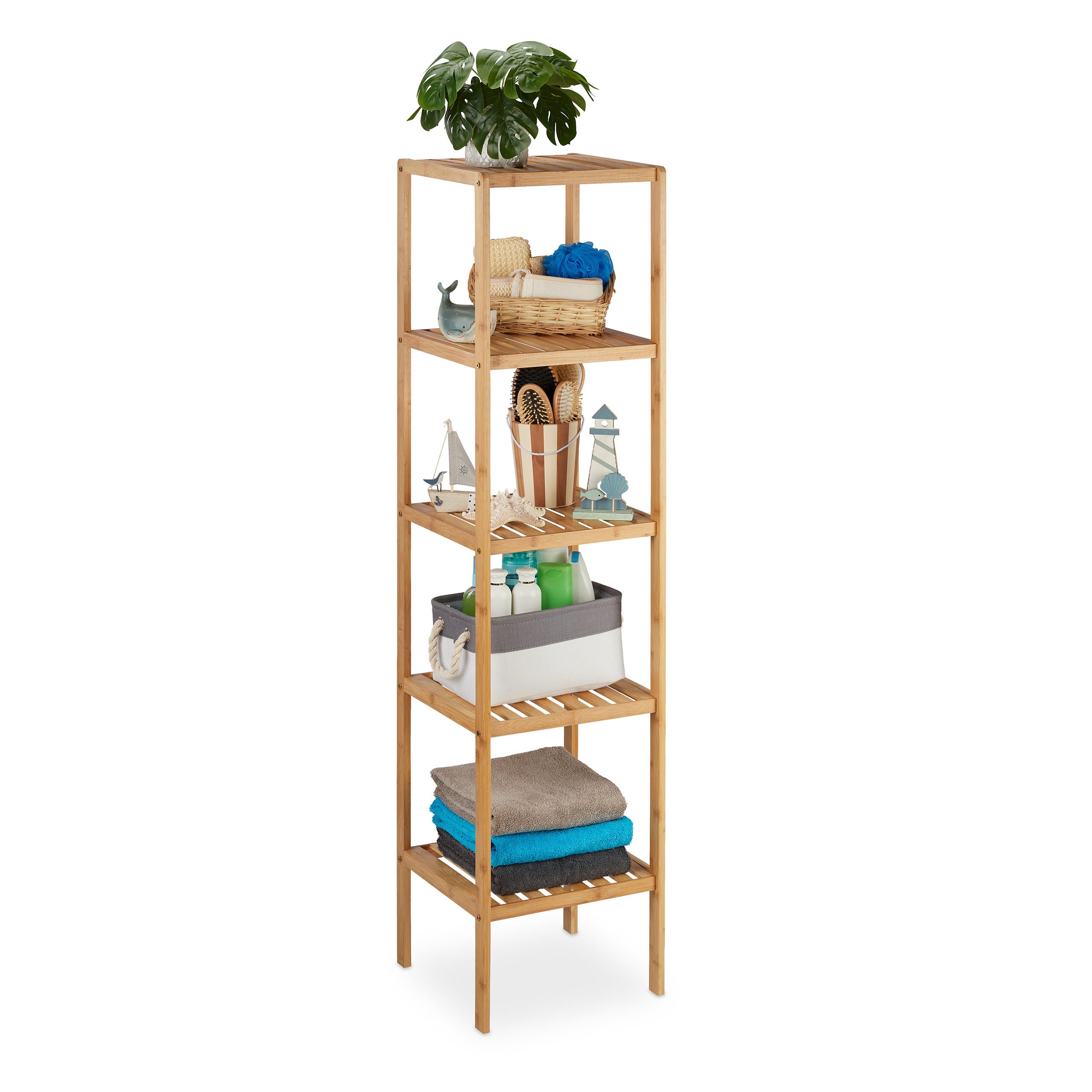 Étagère De Salle De Bain En Bambou, 5 Compartiments Ouverts HLP 140 X 34 X 33 Cm Naturel Relaxdays 84654387 Étagère De Salle De Bain En Bambou, 5 Compartiments Ouverts HLP 140 X 34 X 33 Cm Naturel Relaxdays 84654387