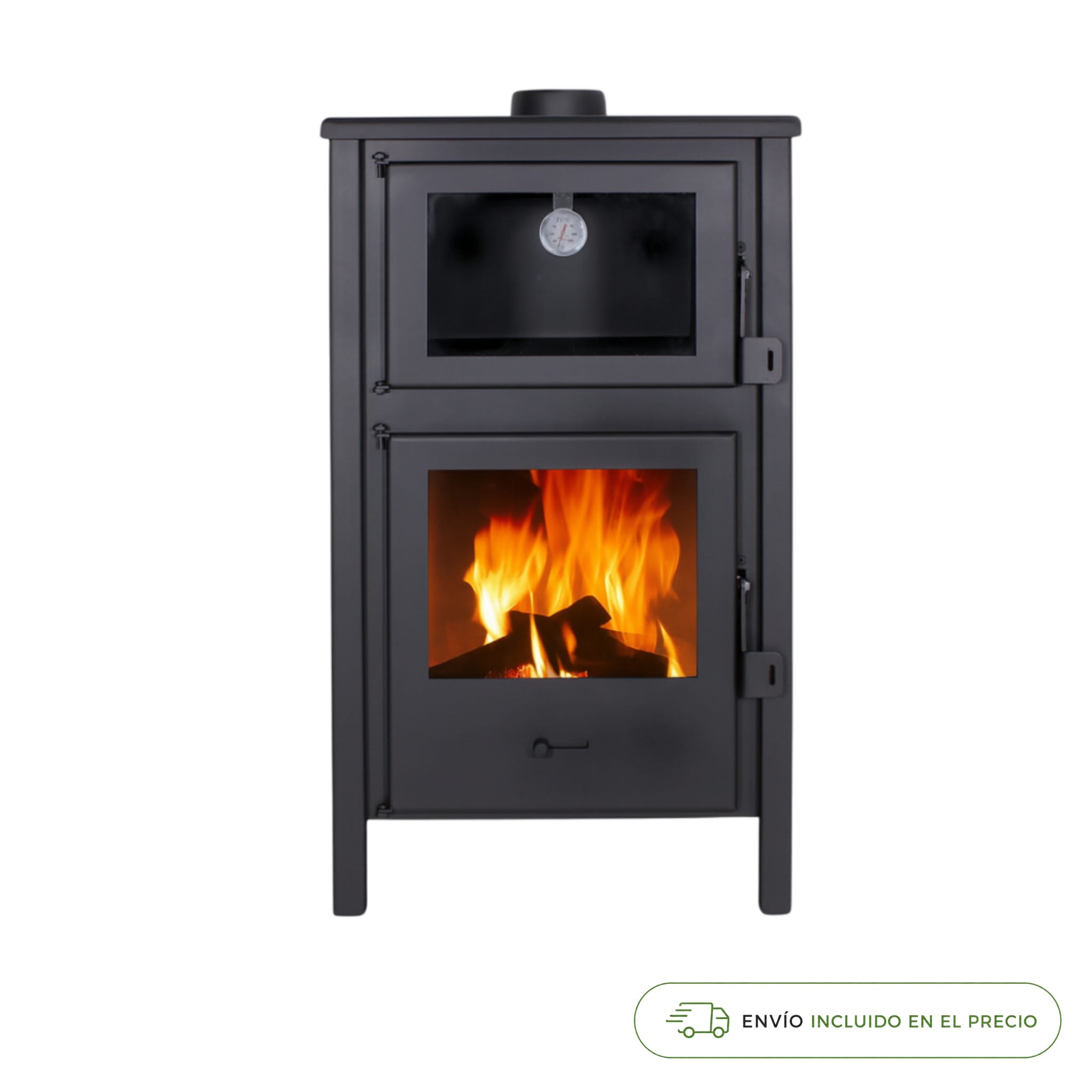 Estufa de Leña con Horno Lunac 9 kW, 210 m³, Salida 120 mm Acero y Vermiculita