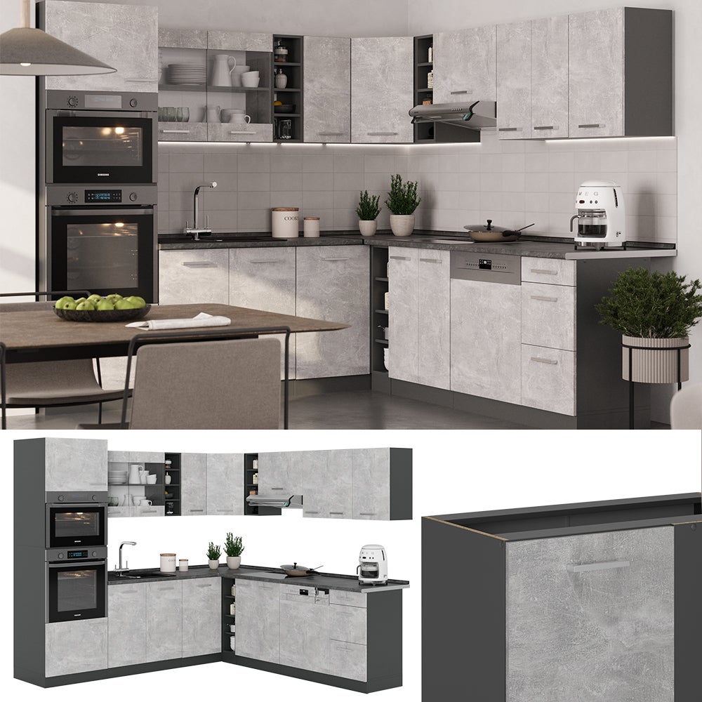 Vicco Cuisine en angle R-Line, Béton/Anthracite, 247 x 237 cm, PT Chêne - 8