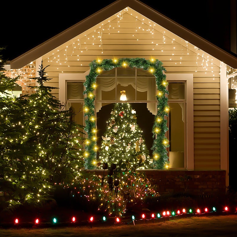 Couronne de Noël Guirlande de Noël 5m 100 LEDs- lumineuse Décoration en sapin artificiel - avec lumières blanc - chaud pour porte/fenêtre/balustrade - 6