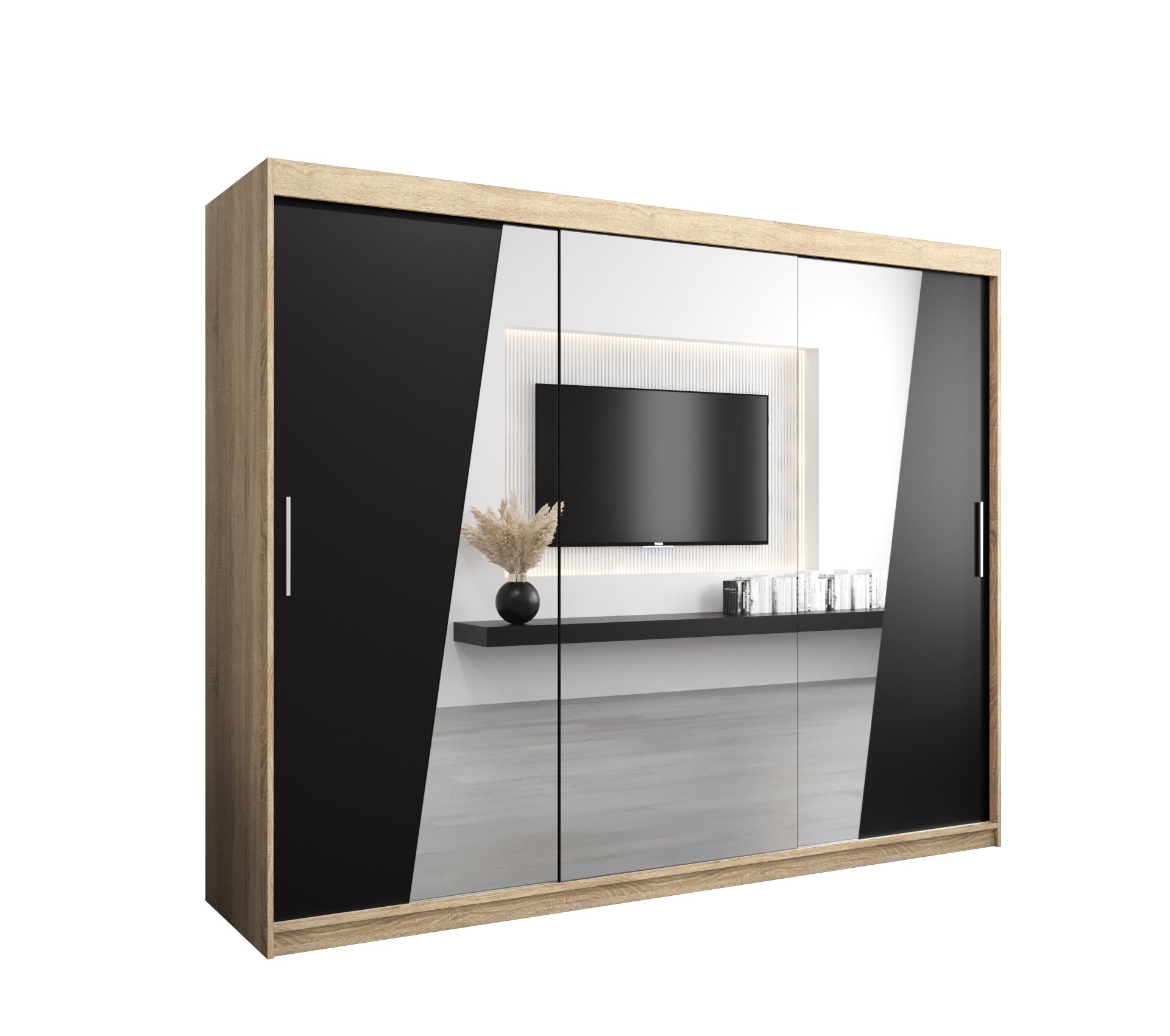 Szafa przesuwna garderoba RHOMB 250 x 62 x 200 cm Sonoma + Czarny - Abiks Meble