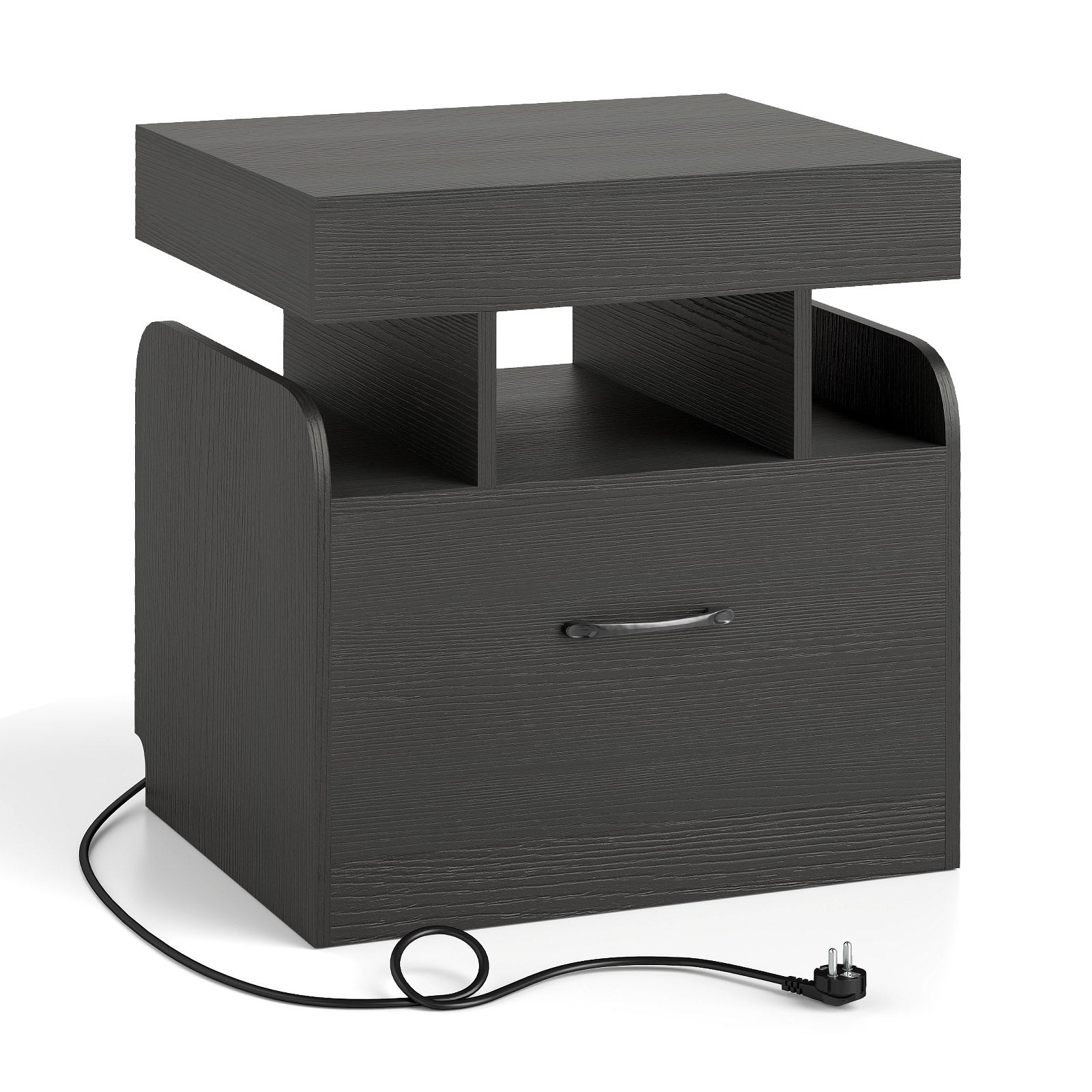 Table d'Appoint à 3 Niveaux avec 1 Tiroir et Étagères Ouvertes, Table de Chevet Moderne pour