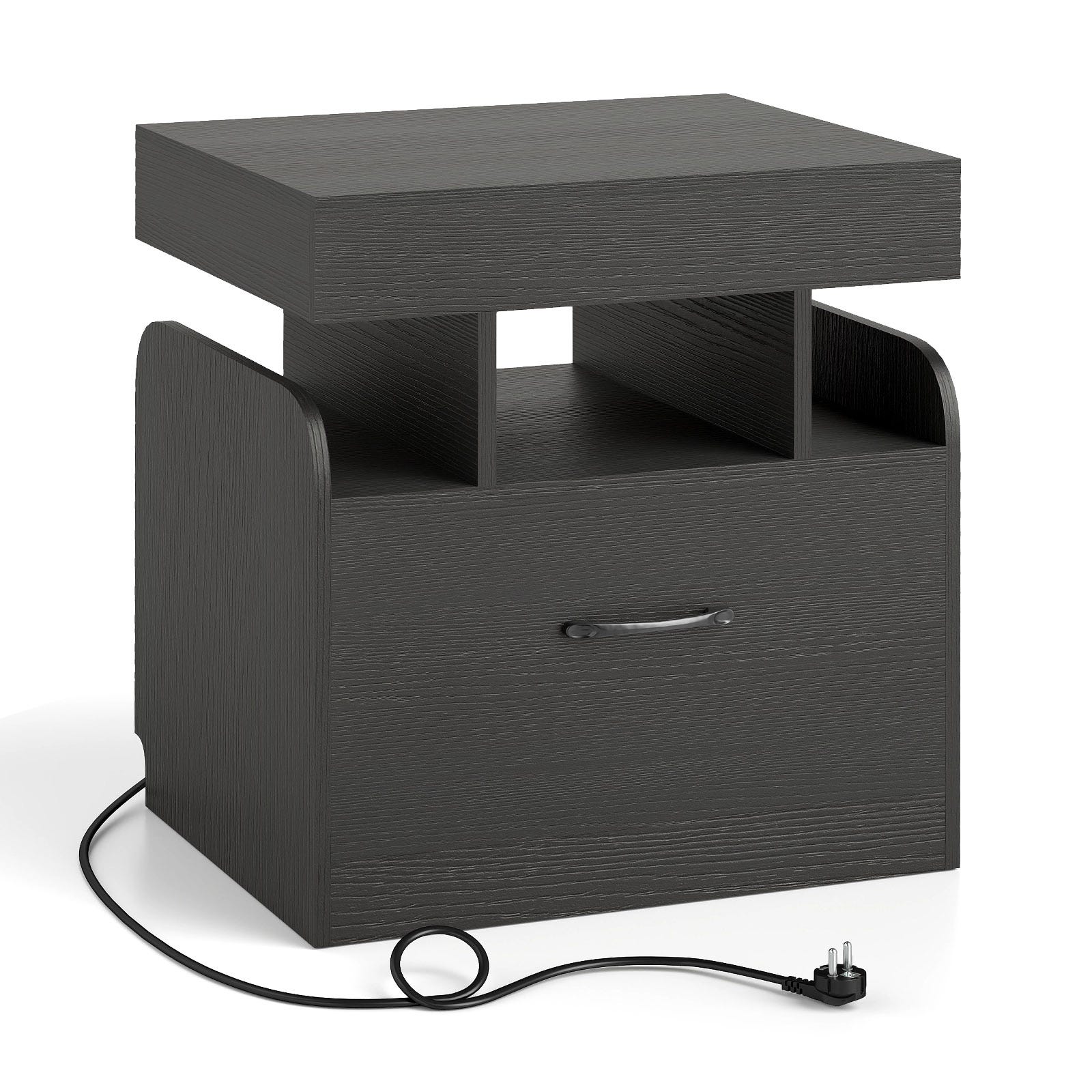 Table d'Appoint à 3 Niveaux avec 1 Tiroir et Étagères Ouvertes, Table de Chevet Moderne pour Table d'Appoint à 3 Niveaux avec 1 Tiroir et Étagères Ouvertes, Table de Chevet Moderne pour