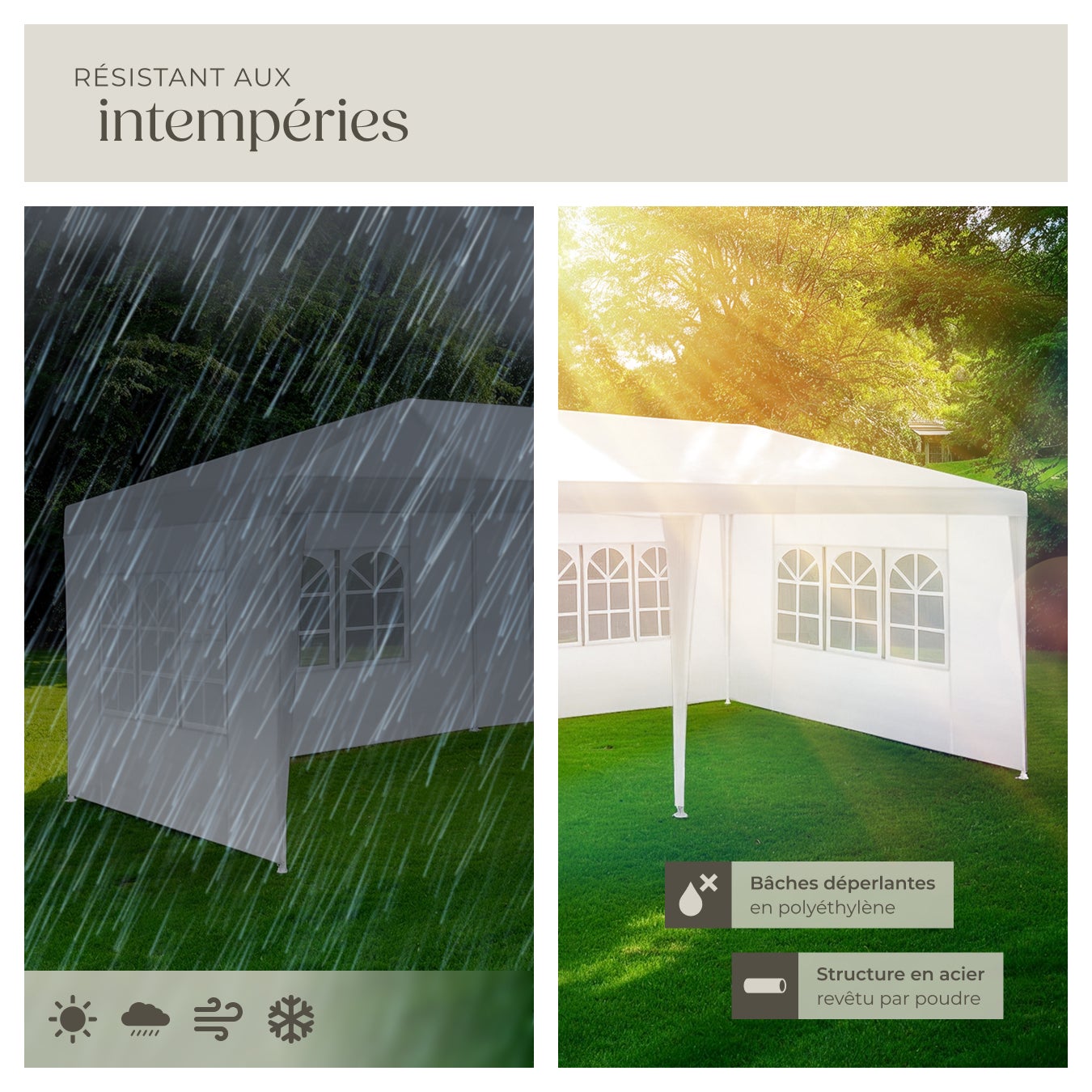 Pavillon imperméable en polyéthylène et acier 6x3 m avec 5 faces latérales amovibles protection UV TECTAKE - 4