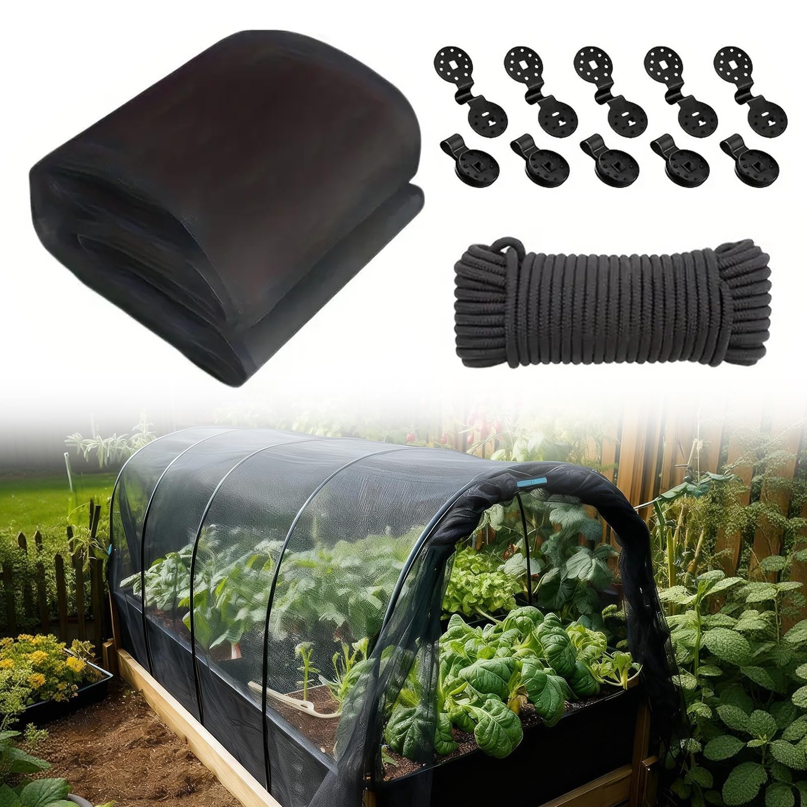 Moustiquaire de jardin extérieure 2,4 x 6 m avec clips et corde - Filet ...