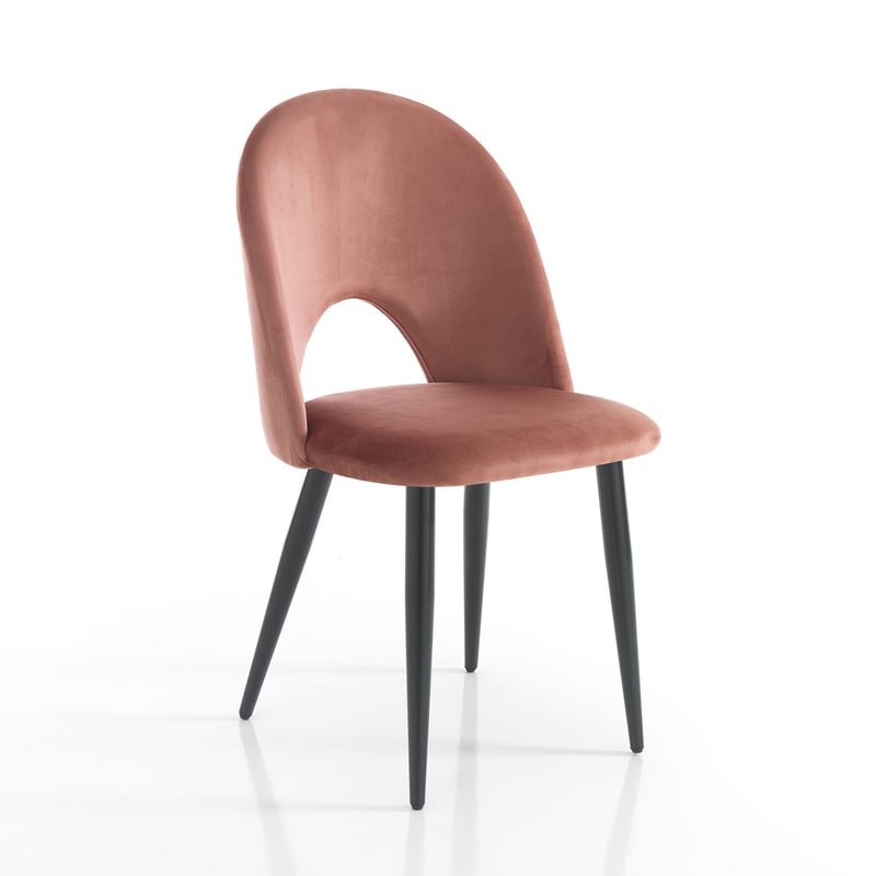 Zestaw 4 krzeseł NAIL PINK z różowego aksamitu i czarnego metalu, H87 W48 D54, do salonu lub jadalni