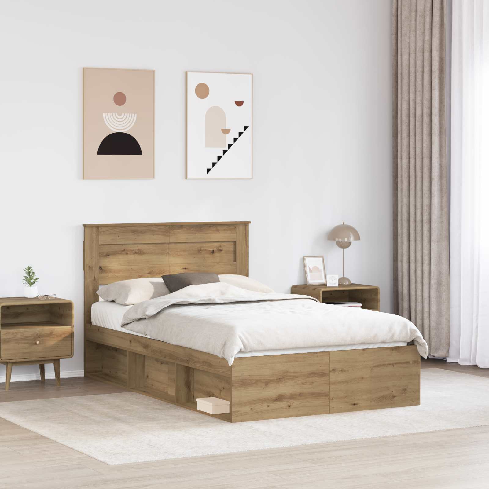 Cadre de lit chêne artisanal 120 x 190 cm bois de pin massif - 3