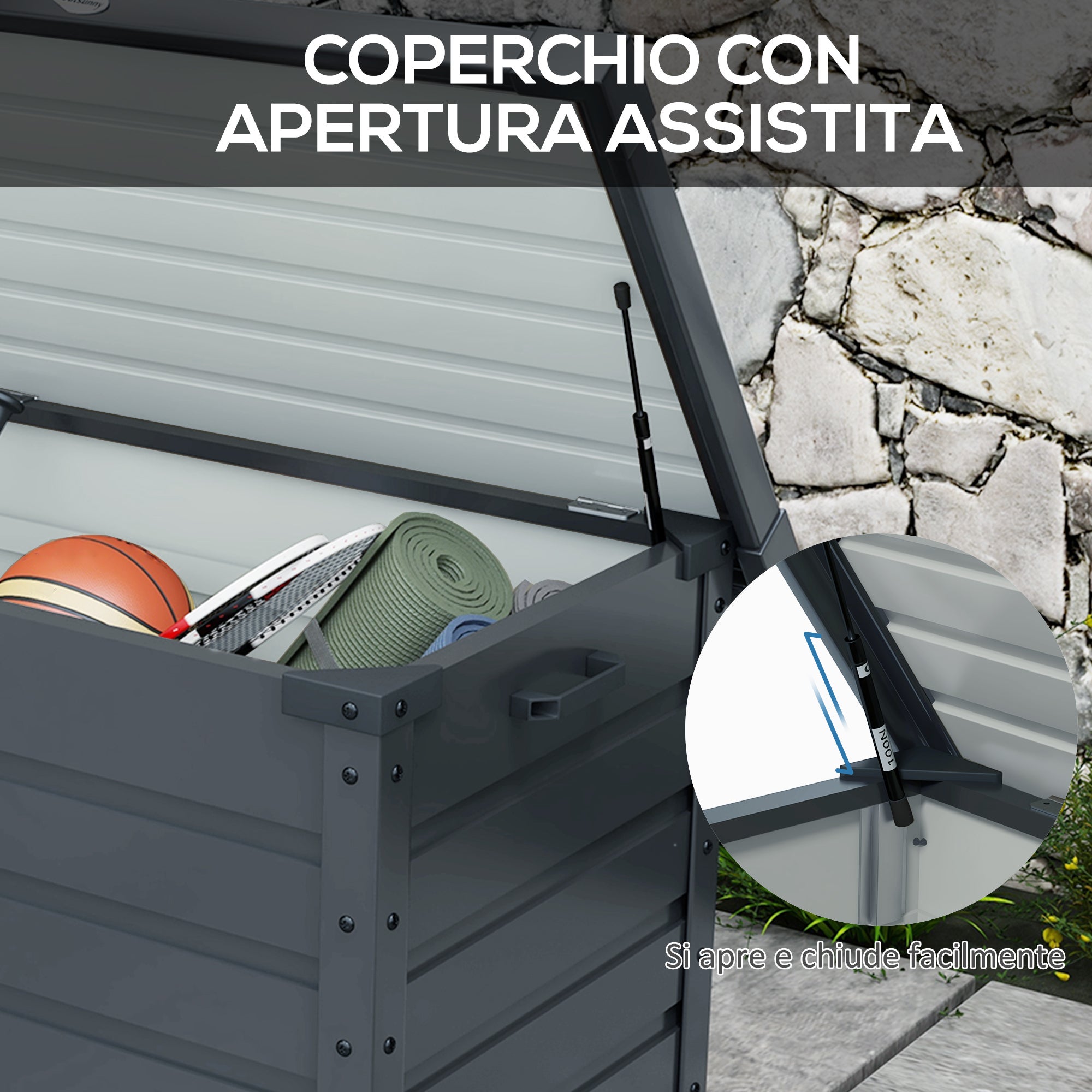 Outsunny Baule da Esterno da 295L con Serratura e 2 Maniglie, in Acciaio Zincato, 120x62x66 cm, Grigio Scuro - 6