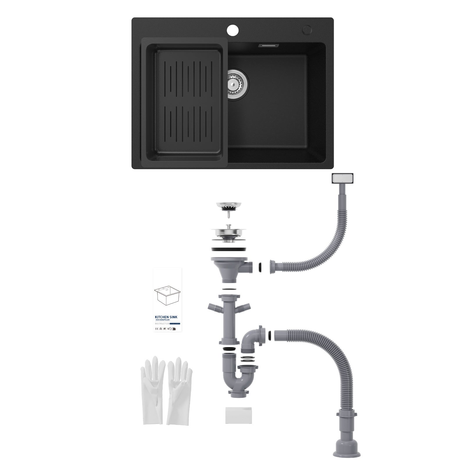 Cecipa max Evier de Cuisine 60x45cm en Quartz et Résine - Evier 1 Bac Noir -Grande Capacité Evier - 9