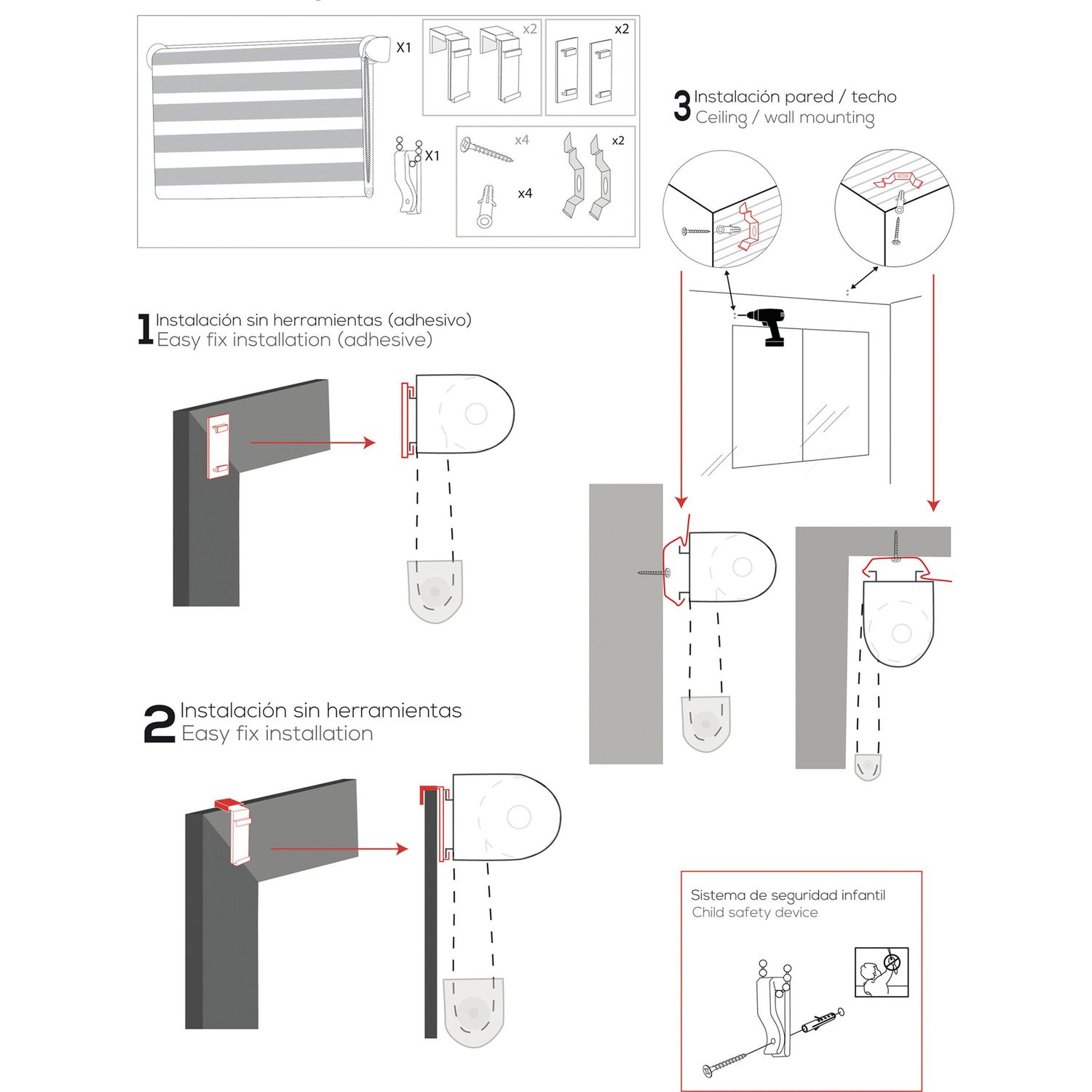 ECOMMERC3 | Tenda a Rullo Giorno e Notte Montaggio SENZA ATTREZZI Misura 42x150 Misura tessuto 39x145 - Tenda a Rullo Notte e Giorno Easyfix Bianca - 7