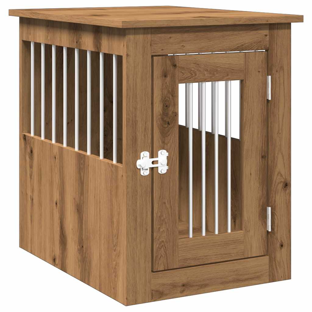 Gabbia Per Cani Da Arredamento Rovere Fumo - 45x62x59cm, Multistrato E Acciaio, Porta Bloccabile, 2 In 1 Cuccia E Tavolino
