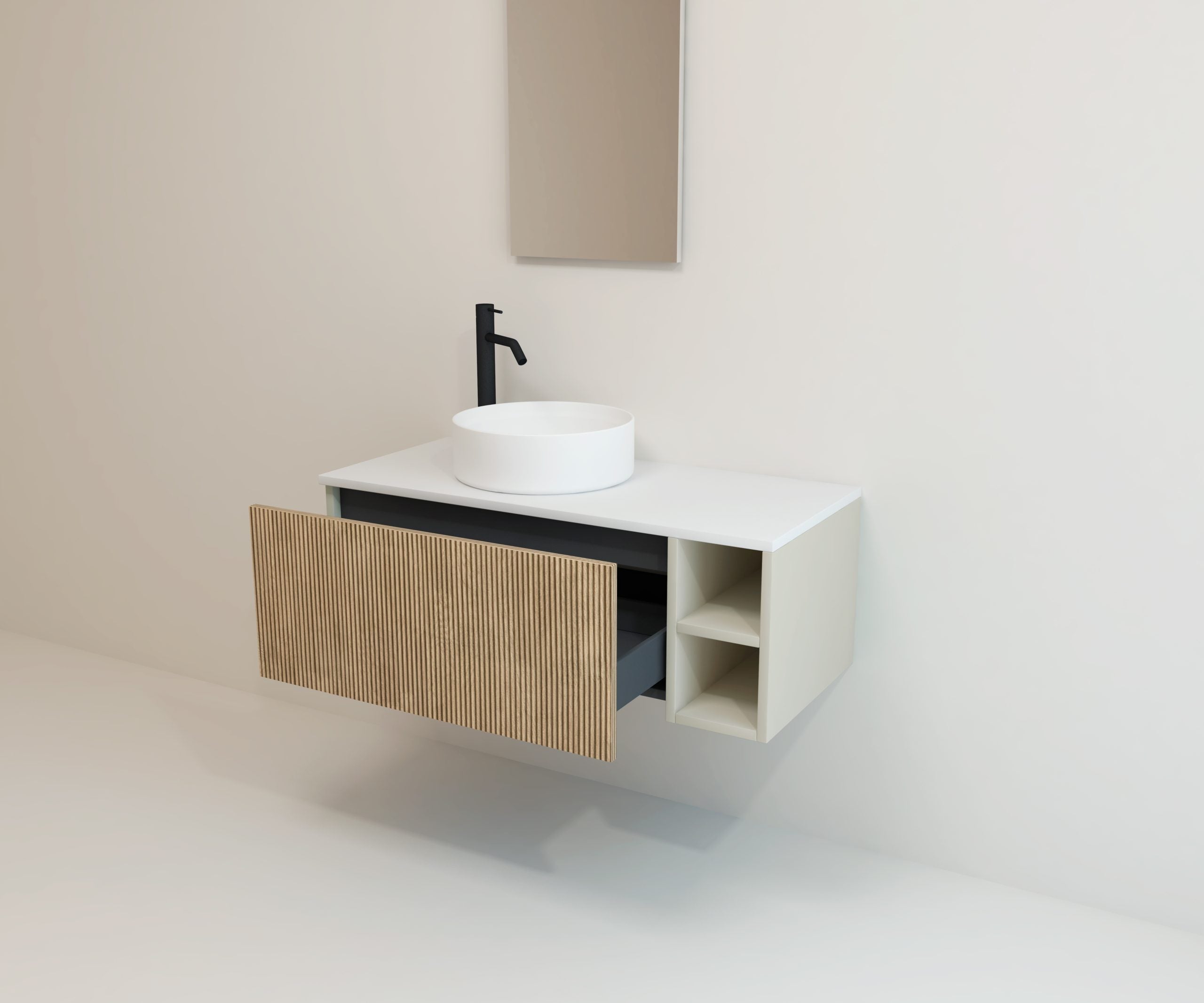 Pack Meuble de Salle de Bain Avantarea avec Vasque Simple et Miroir CHALAIN Biscuit 100CM - 5