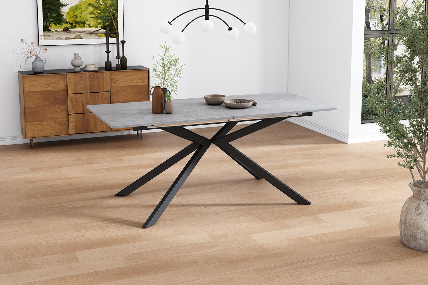 Rozkładany stół jadalny dla 4-6 osób - Dł. 150/180 x Szer. 70 x Wys. 76 cm - Nogi z płyty MDF i metalu - Blat imitujący marmur - Szary - 7