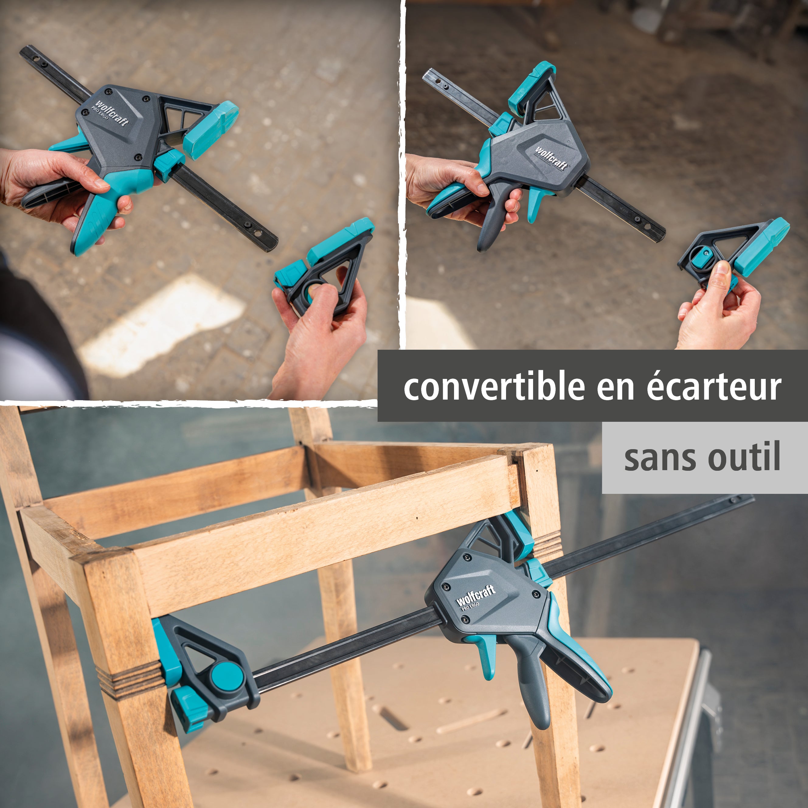 Kit de 2 Serre-Joints à une main PRO ERGO - Ouverture jusqu'à 450 mm - Force de serrage max. 150 kg - wolfcraft 8672060 - 5