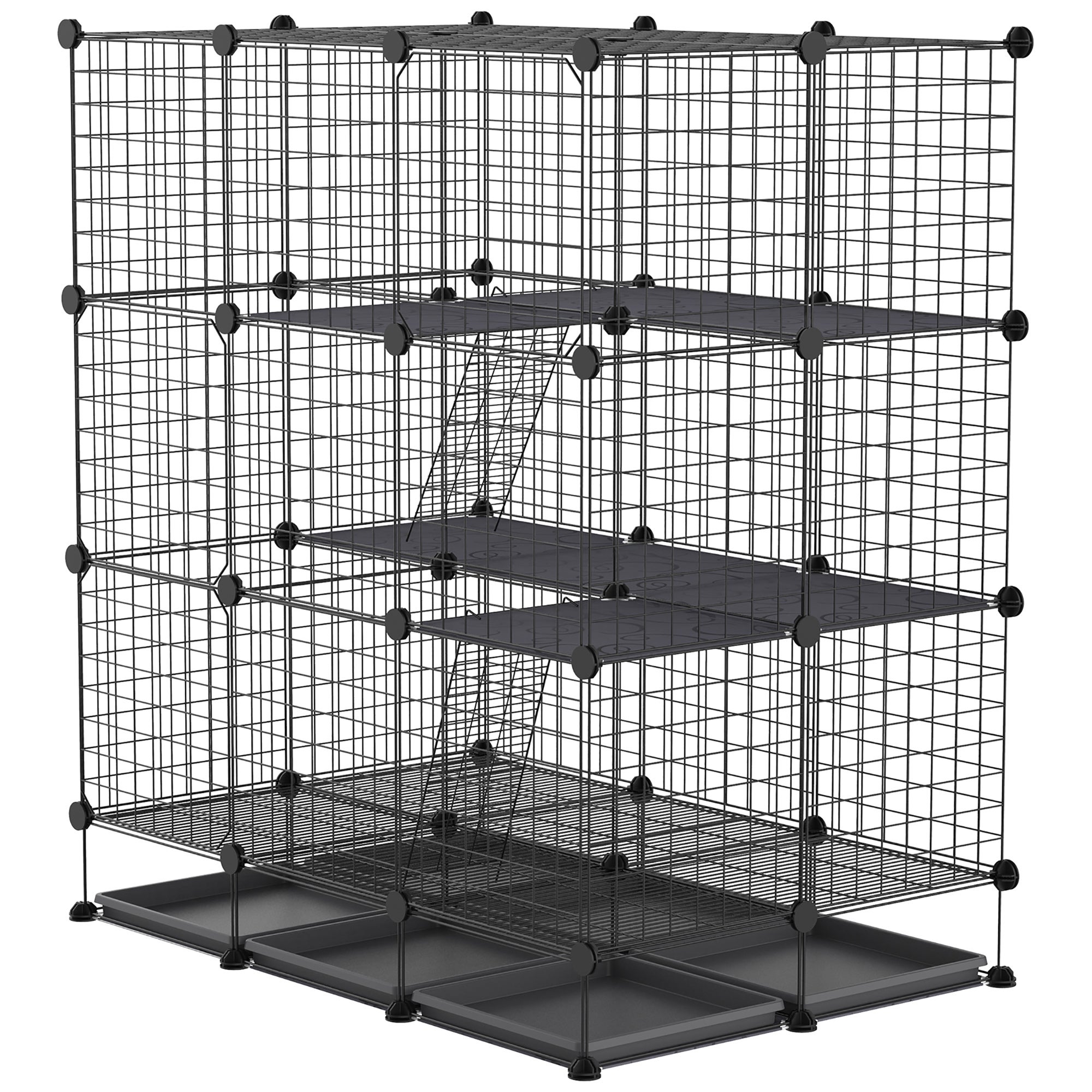 Cage parc enclos rongeurs modulable 3 niveaux 111 x 75 x 119 cm noir ...