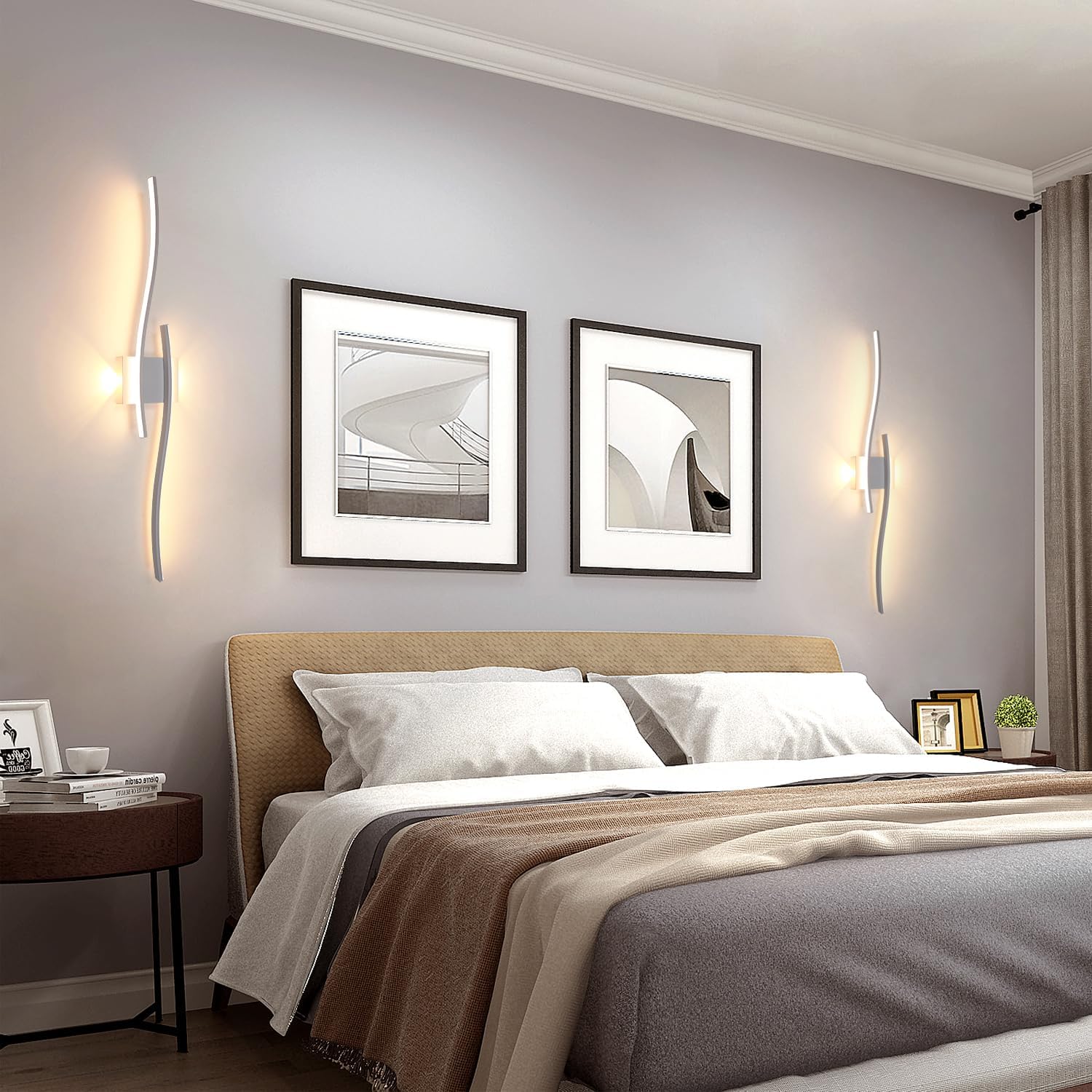 GOECO Applique da parete a LED 27W 3000LM per interni, applique da parete bianche moderne, per interni 3000K per camera da letto, soggiorno, corridoio - 6