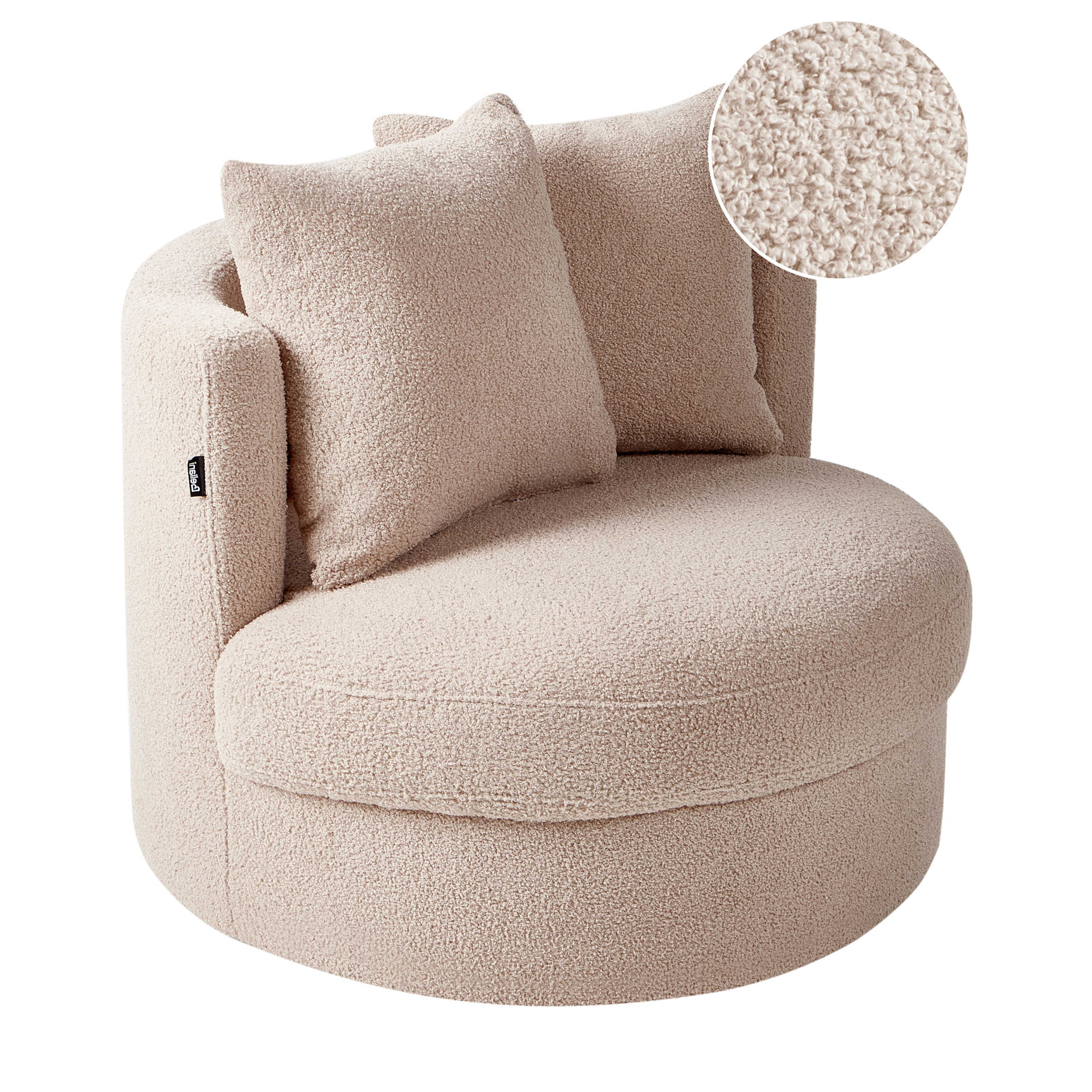 Fauteuil Beige en Bouclé Pivotant Base en Fer Dossier Rond Meuble de ...
