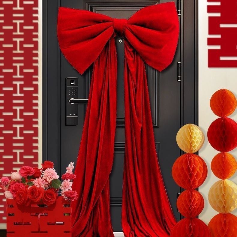 Decorazione a fiocco oversize,fiocco per albero di Natale,fiocco per decorazione sala matrimonio,fiocco in velluto 50x38 cm(con strascico di 3 metri) - 4