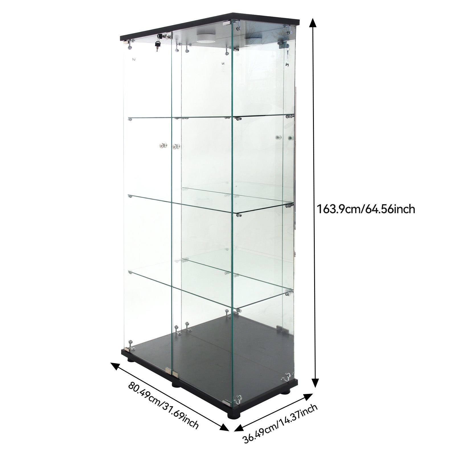 Vitrine en verre trempé 4 étagères,Armoire de Collection Moderne en Verre, Éclairage d'ambiance réglable,Serrure de sécurité,noir,80.5x36.5x164 cm - 2