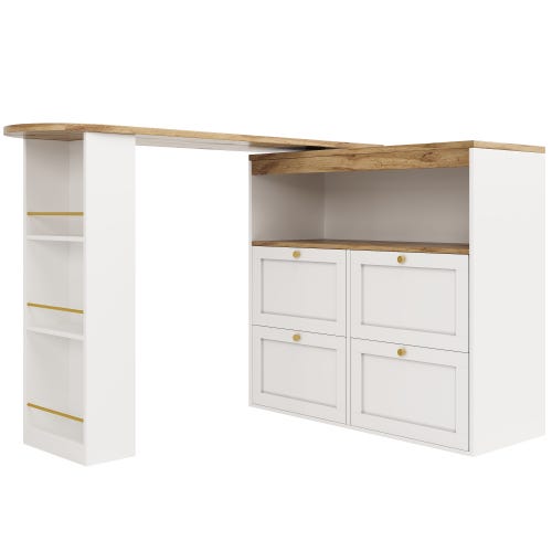 Mesa De Bar Giratoria 360° - Con 2 Cajones Y Armario, 105x39x102 Cm, Tablero DM, Ideal Para Comedor, Estudio O Sala
