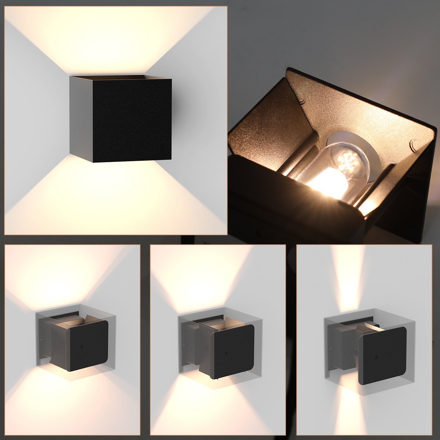 ZMH Applique LED Pack de 4 Noir Extérieure/Intérieure - 3000K Blanc Chaud G9 Angle Réglable Up Down IP54 - Pour Façade de Maison et Jardin - 7