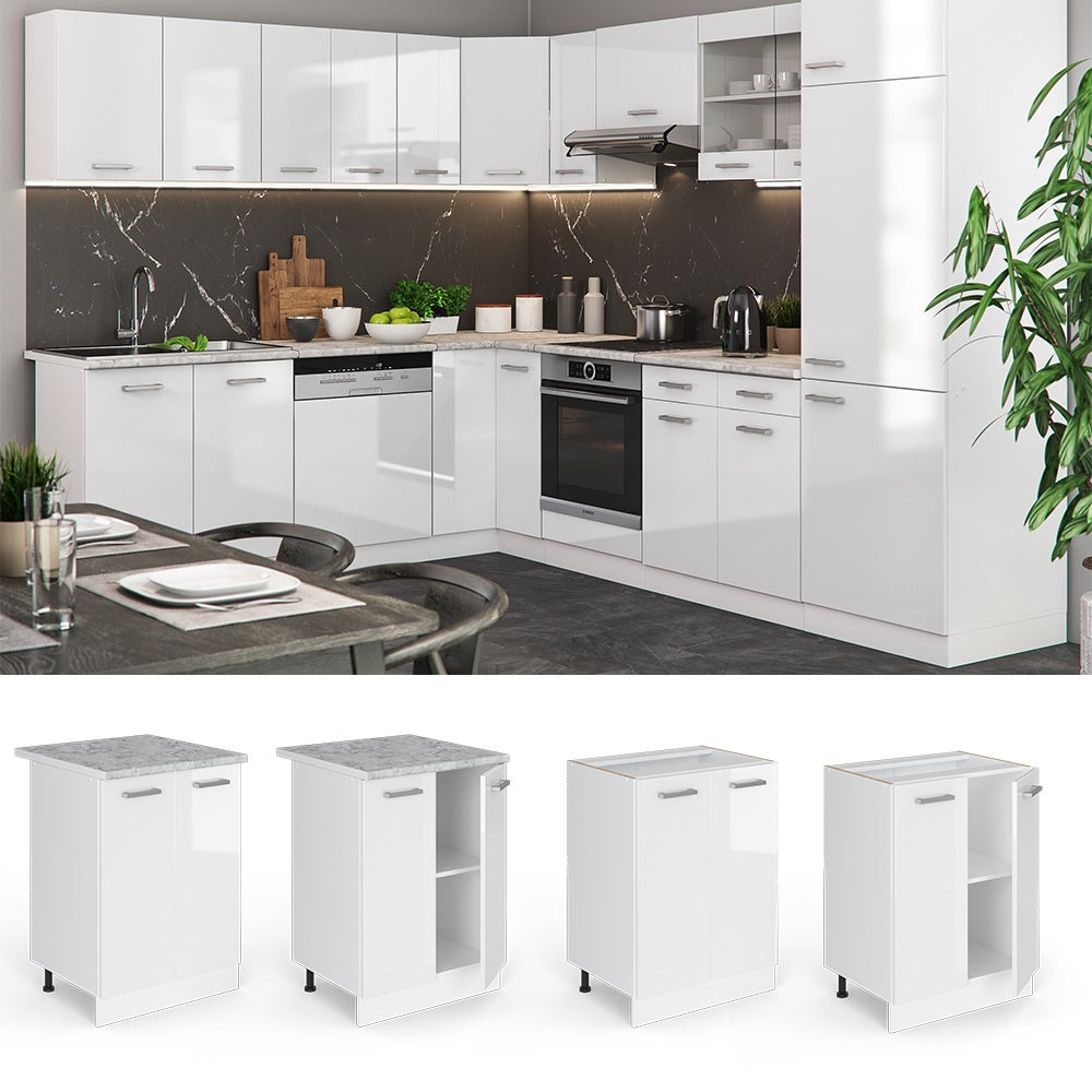 Vicco Meuble bas de cuisine R-Line, Blanc Haute brillance, 60cm sans PT - 2