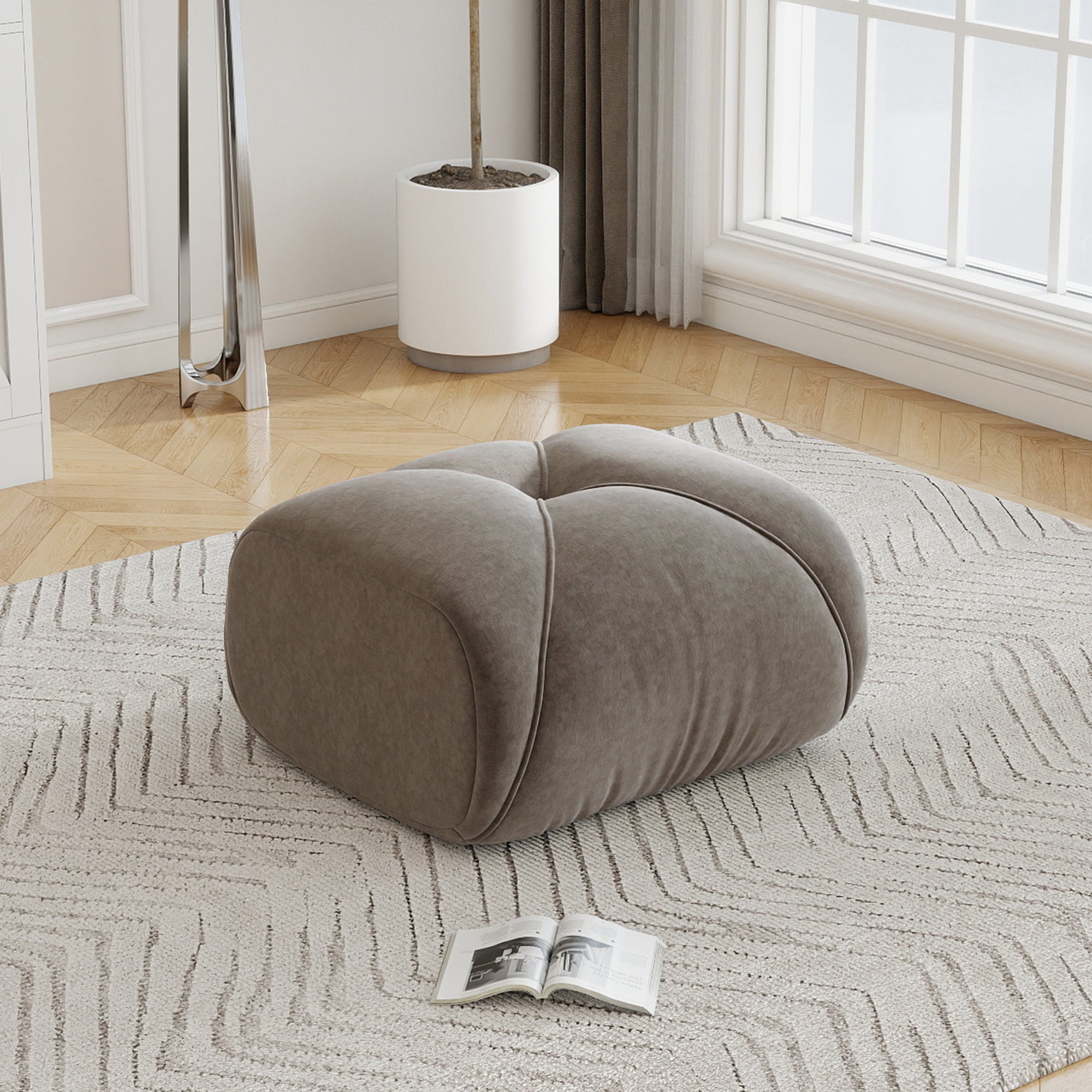 Otoman în omidă taupe, 78 x 76 x 45 cm, pentru amenajarea funcțională a spațiului interior, cu design funcțional și utilizare practică în viața de zi
