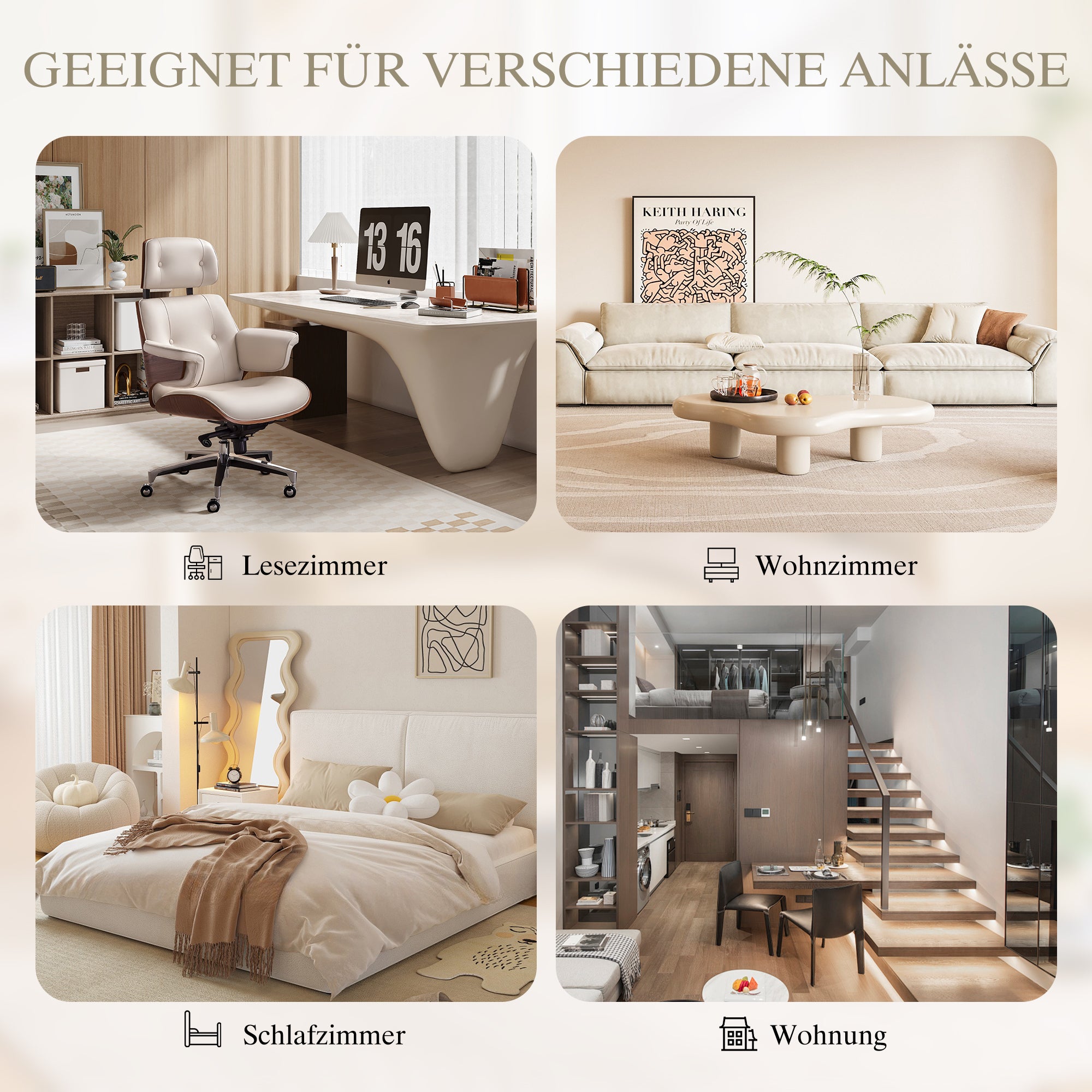 Canapé 2 places moderne avec poches de rangement, petit sofa profond avec accoudoirs rembourrés pour appartement et chambre, canapé droit chic, Beige - 6