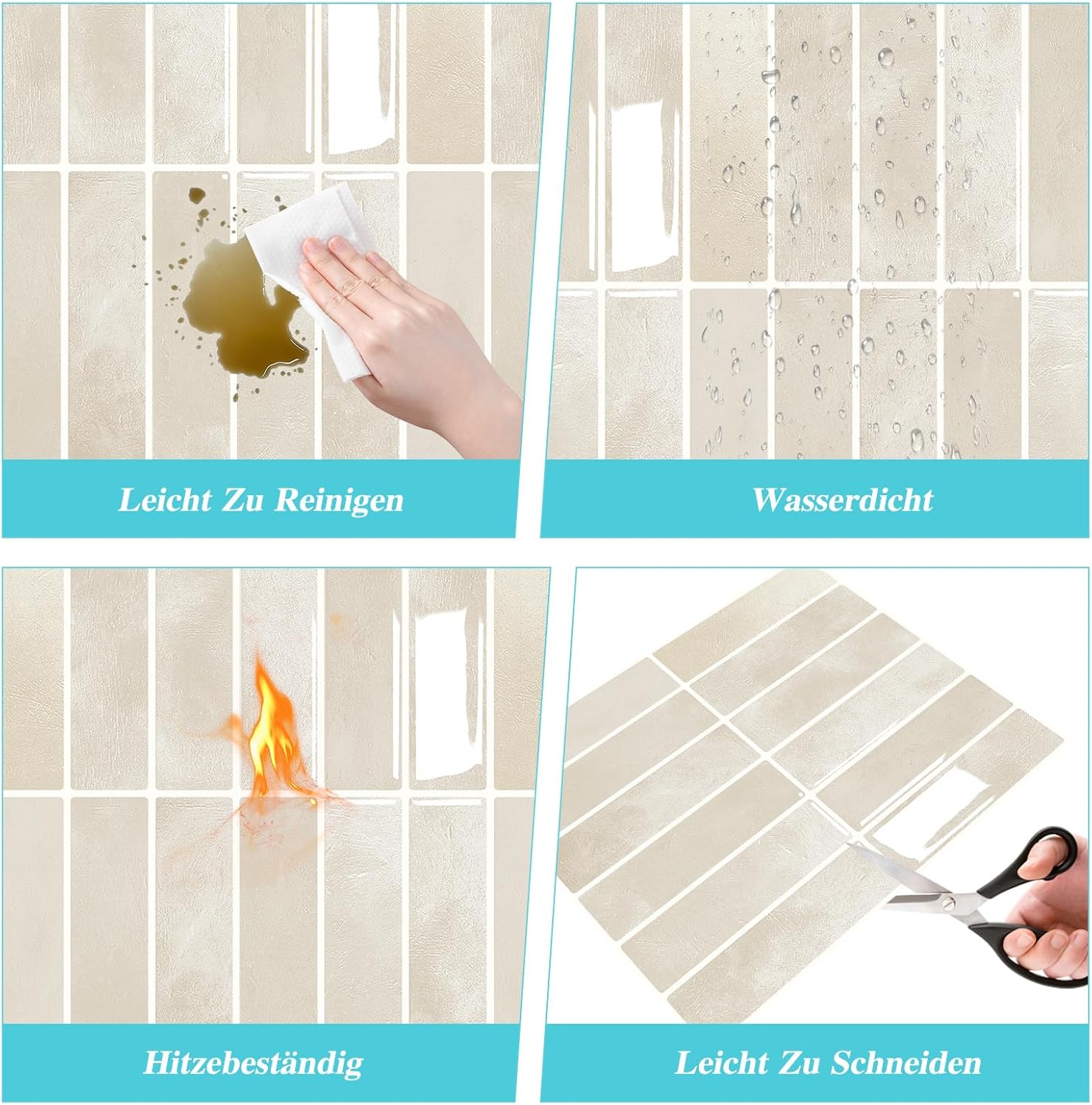 10 Pièces (K-beige-22.9x29CM) Credence Adhesive pour Cuisine Bain, 3D Dalle PVC Adhesive Murale, Sticker Carrelage Autocollant Mural, Carrelage Adhes - 5