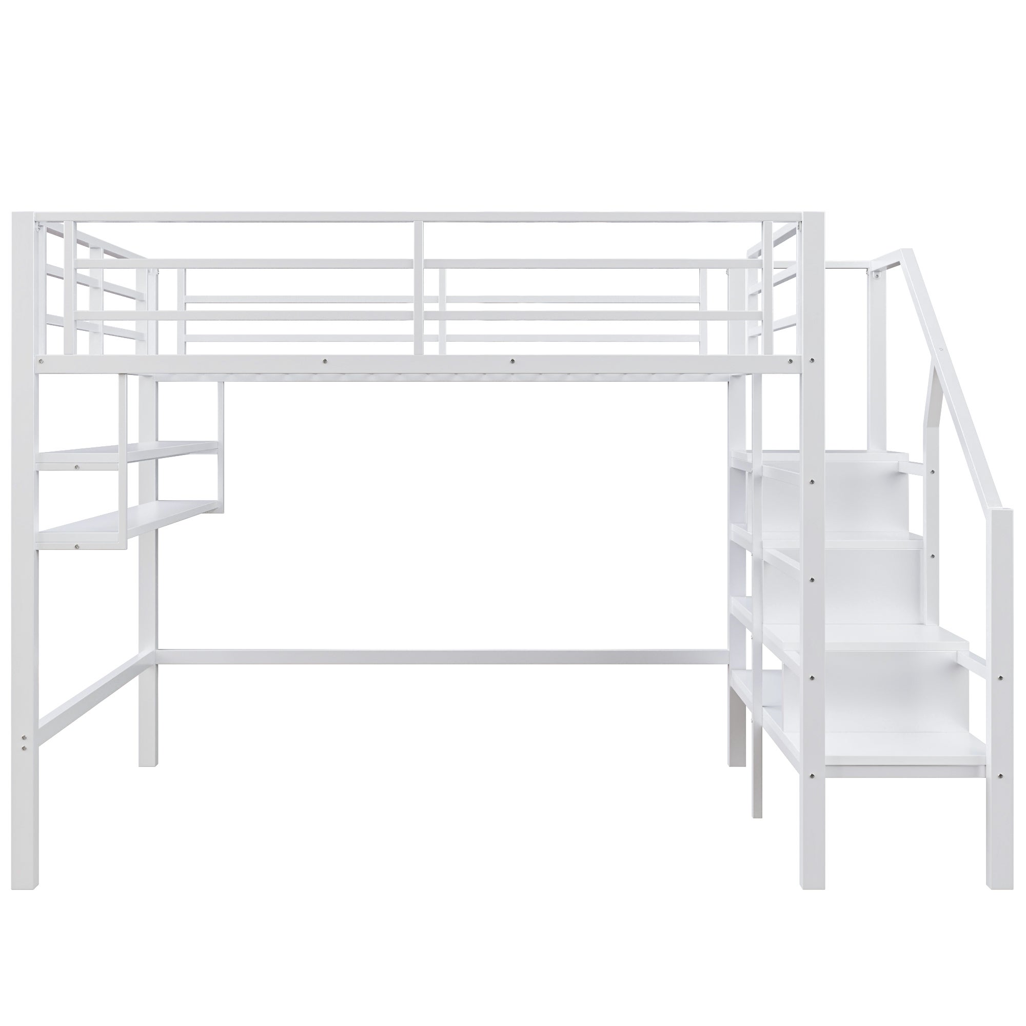 Lit mezzanine 140 x 200 cm avec étagères de rangement et échelle - Métal - Blanc (sans matelas) - 9