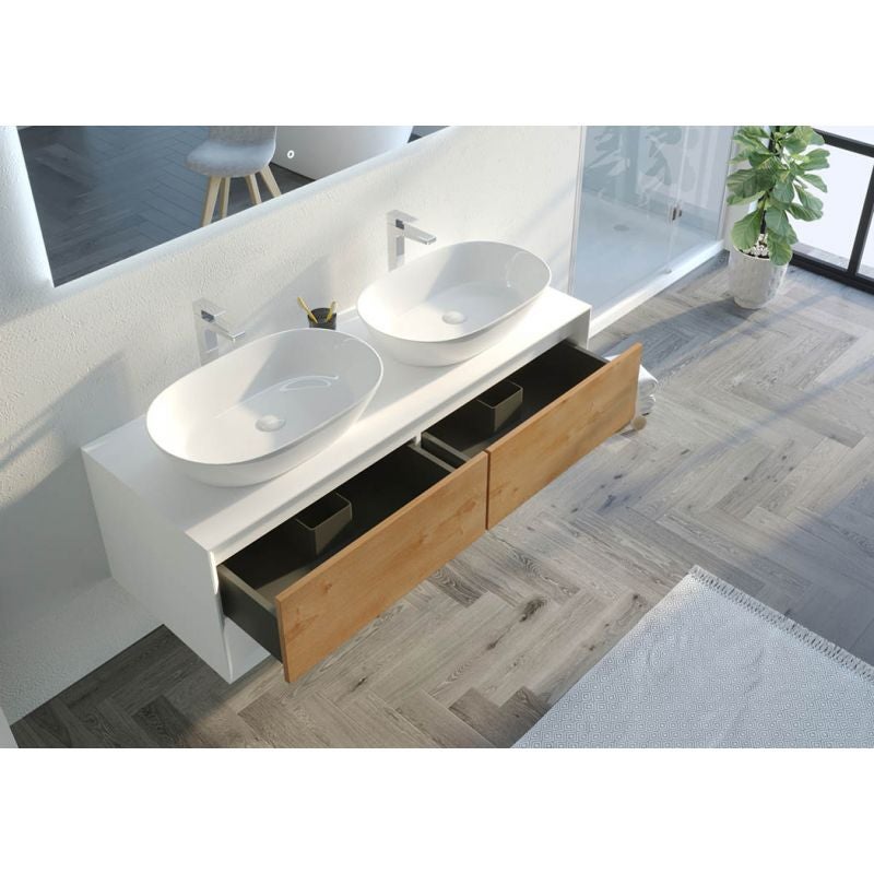 Meuble de salle de bain Bellano 1400 Bois naturel et Blanc - 3