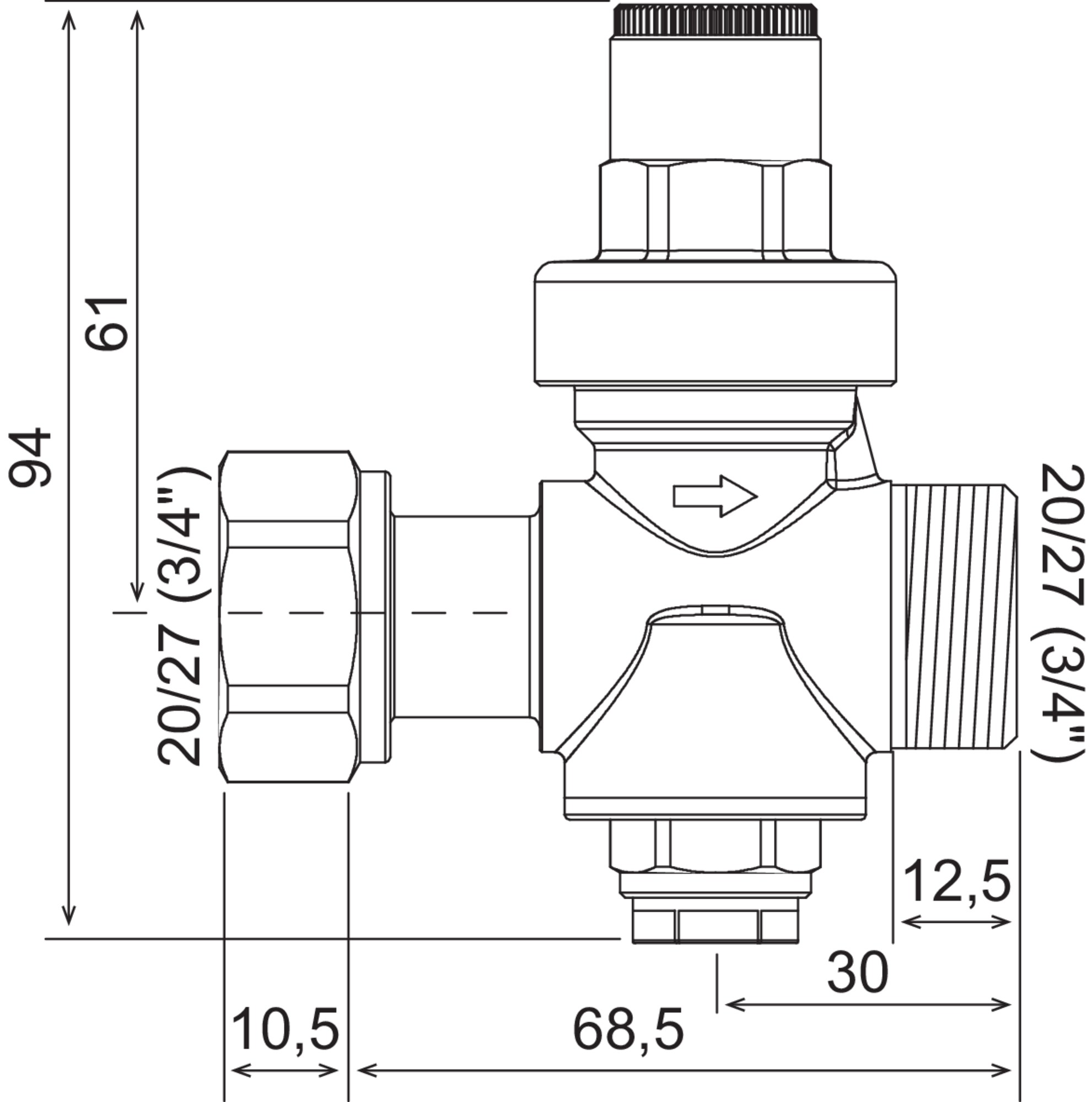 Réducteur de pression à piston Ecrou tournant/Mâle 20/27 - PN16 - 3