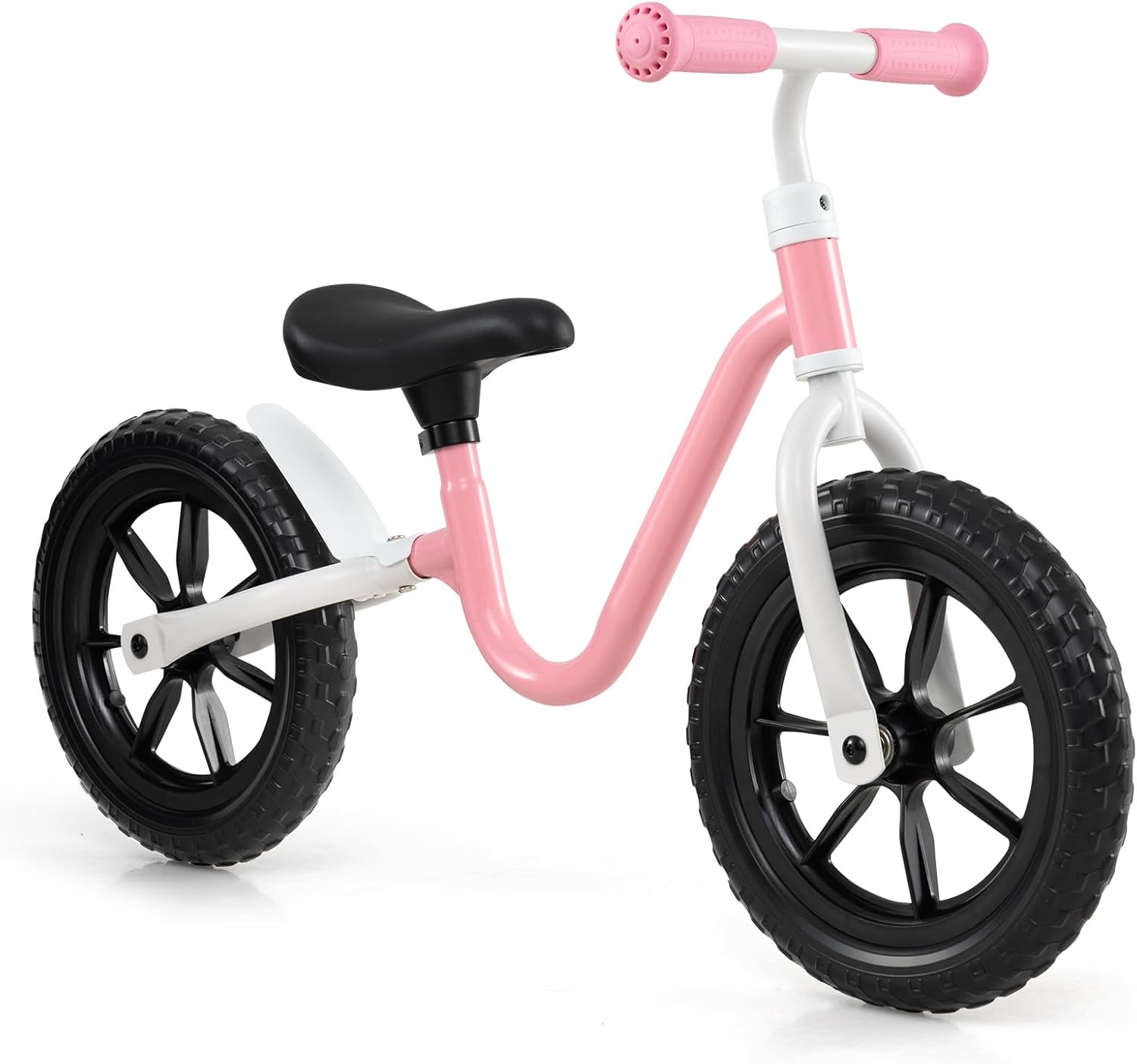 Rower Biegowy dla Maluchów, Rower Treningowy bez Przycisków z 5-stopniową Regulacją Siedziska, Regulowaną Kierownicą, Nośnością 25 kg, Kolor Różowy