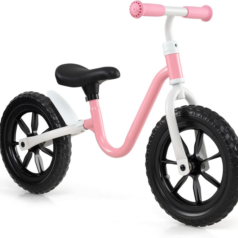 Rower Biegowy dla Maluchów, Rower Treningowy bez Przycisków z 5-stopniową Regulacją Siedziska, Regulowaną Kierownicą, Nośnością 25 kg, Kolor Różowy
