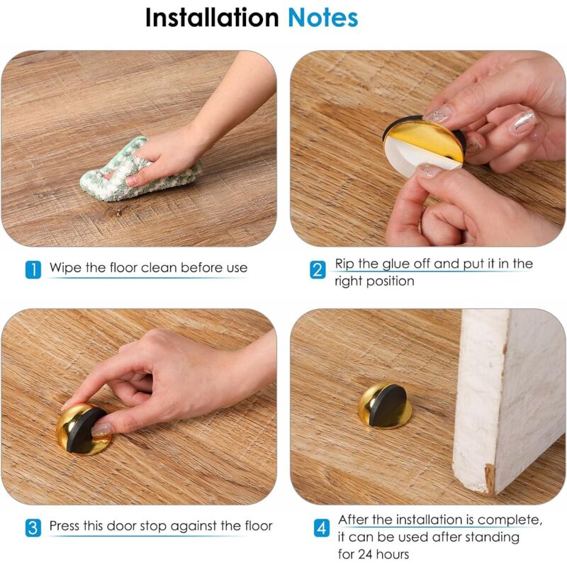 Fermaporta autoadesivi in acciaio inox, forma ovale e a mezzaluna (oro, confezione da 2) - 4