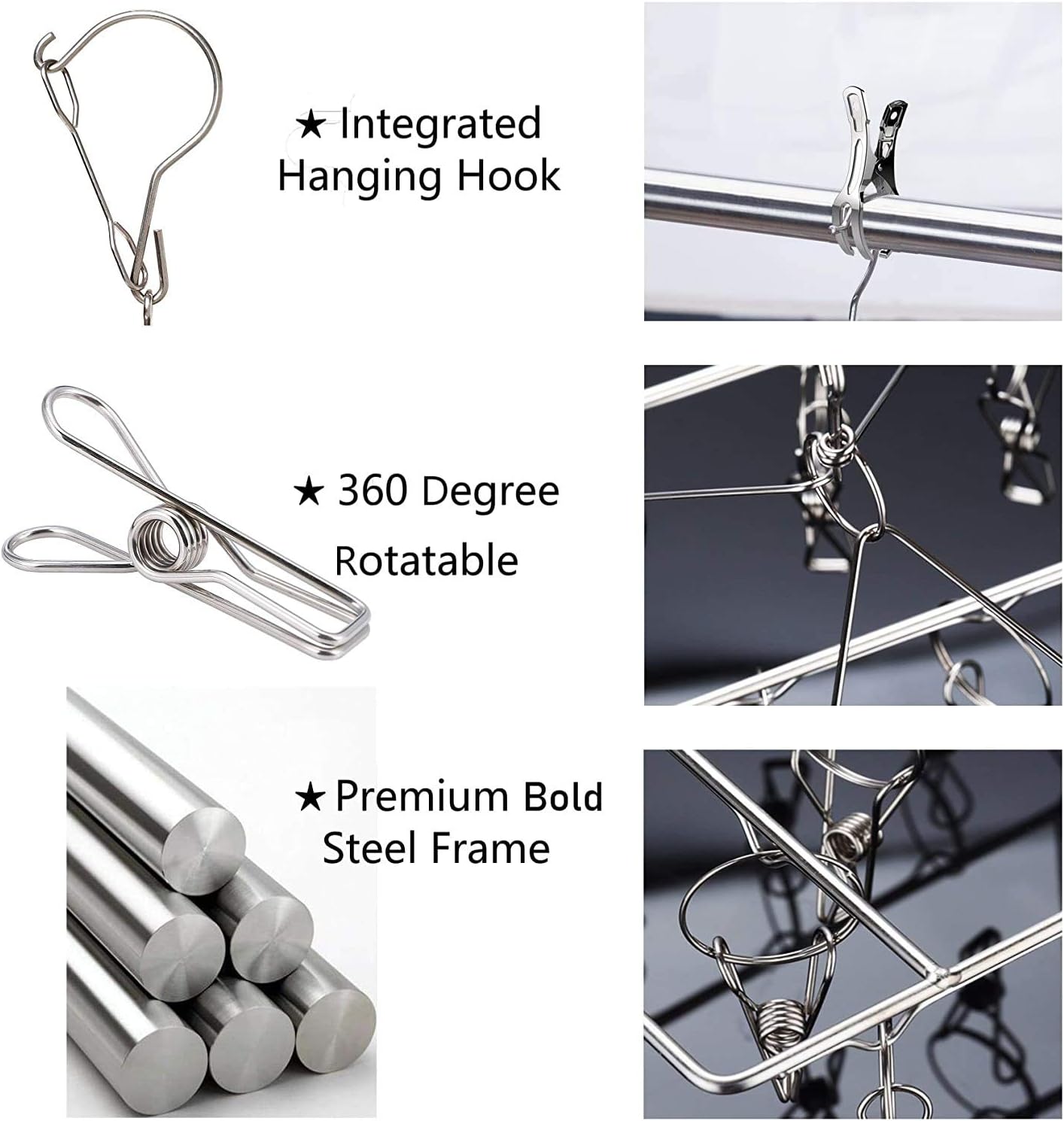 Appendiabiti in acciaio inox con 36 clip in acciaio inox antivento per appendere calzini, biancheria intima, ecc. | Leroy Merlin