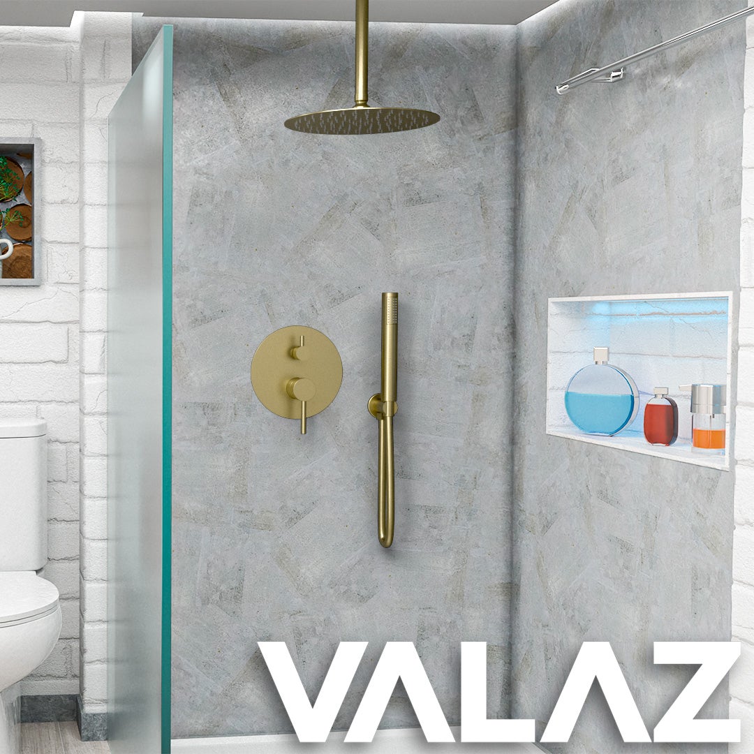 Valaz Douche encastrée monocommande ronde en or brossé - Série Jucar - 25 cm - 3