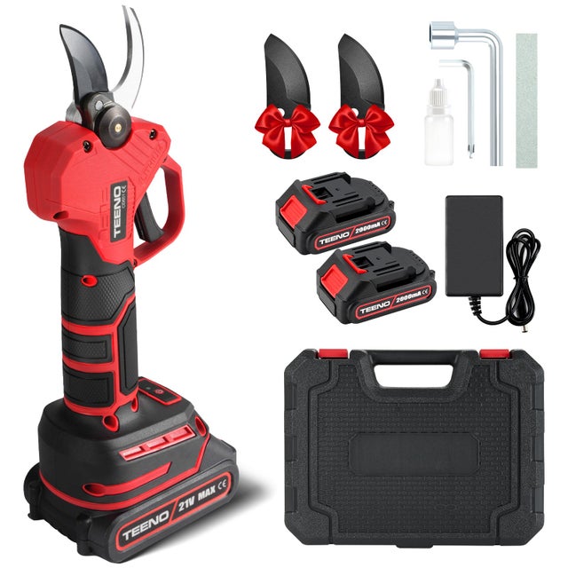 TEENO Sécateur Électrique Sans Fil Brushless,2 ×2000mAh Batteries,2 lames de rechange