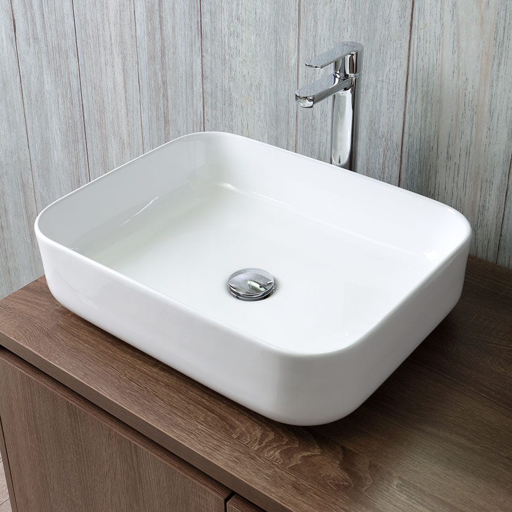 Meuble de salle de bain suspendu en noyer foncé avec double lavabo d'appui et miroir | Siena - 4