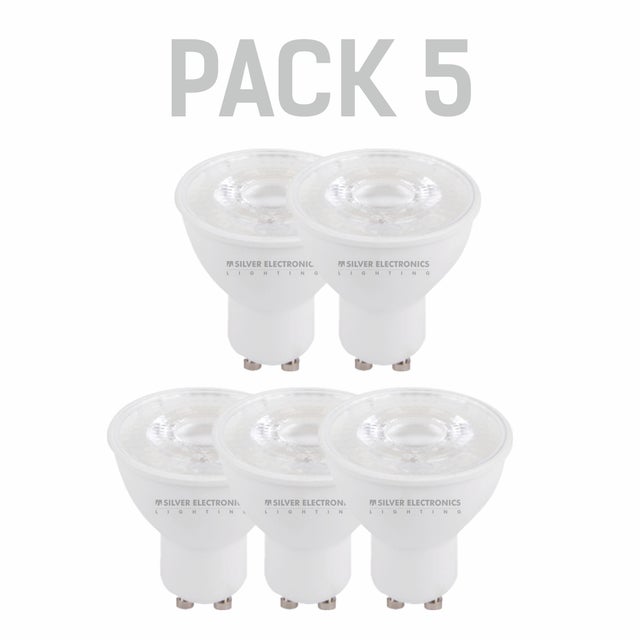 Pack x5 LEDECO Silver Electronics Dichroic 8W GU10 3000K 700lm Warm White Light Bulb