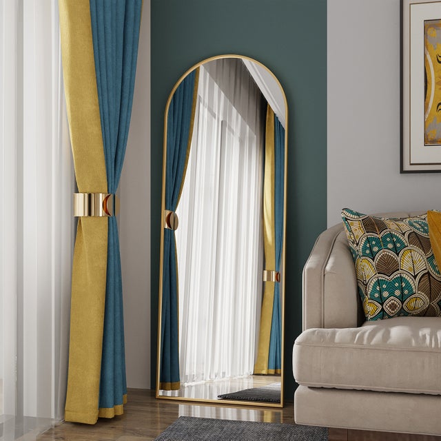Miroir sur pied,162 x 53cm,miroir sur pied incurvé,cadre en alliage d'aluminium,miroir de chambre,doré