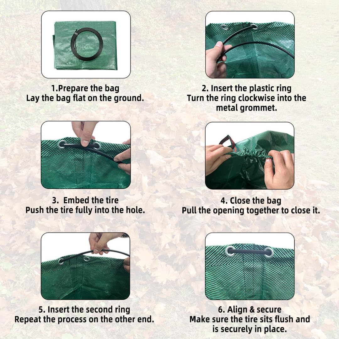 2x120L Sac à Déchets Verts de Jardin, Couvercle, Résistant, Indéchirable, Réutilisable, avec Poignées - Idéal pour Feuilles, Pelouse, Végétaux - 5