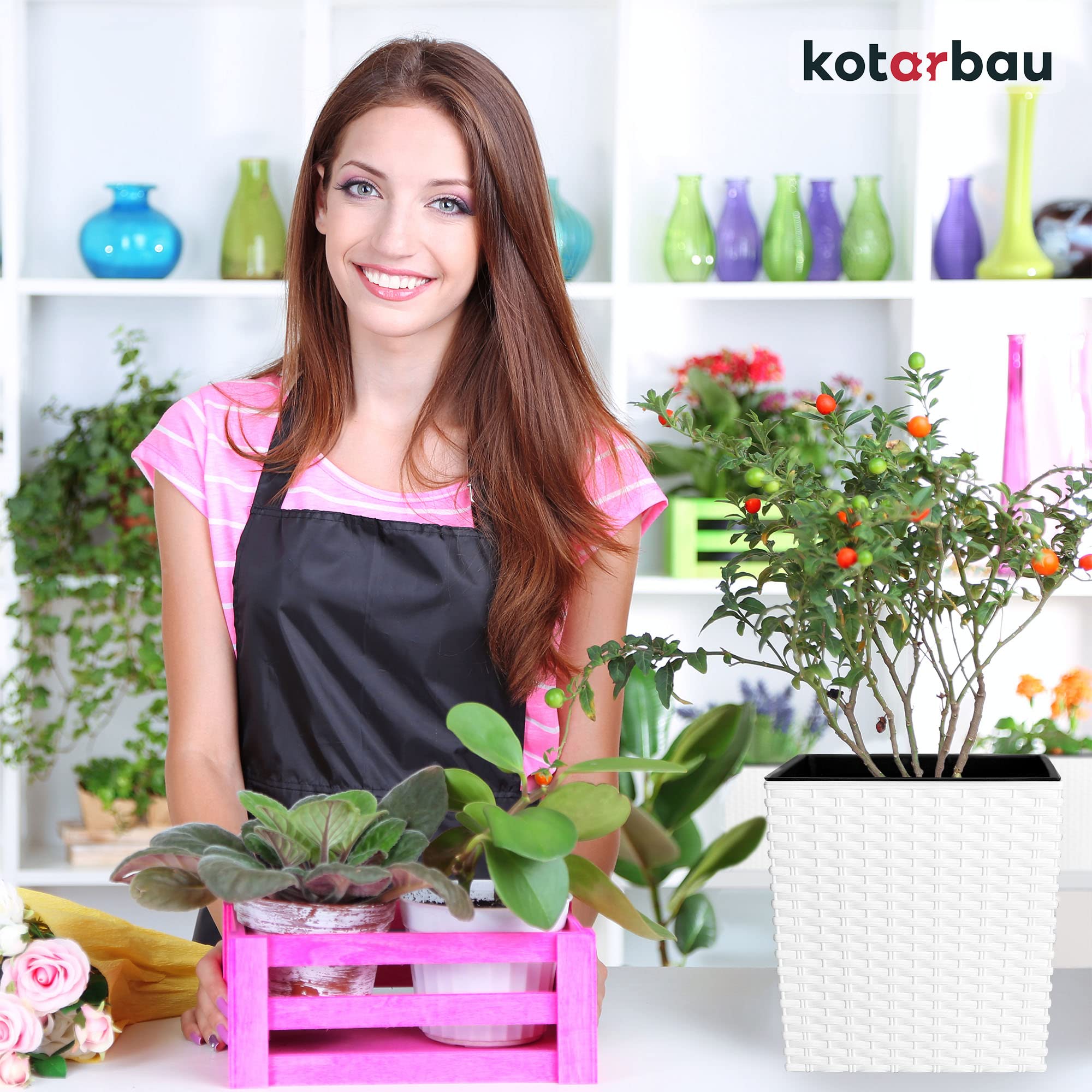 Pot de Fleurs 220 mm Avec Pot Intérieur pour Culture Végétale Blanc - KOTARBAU - 8