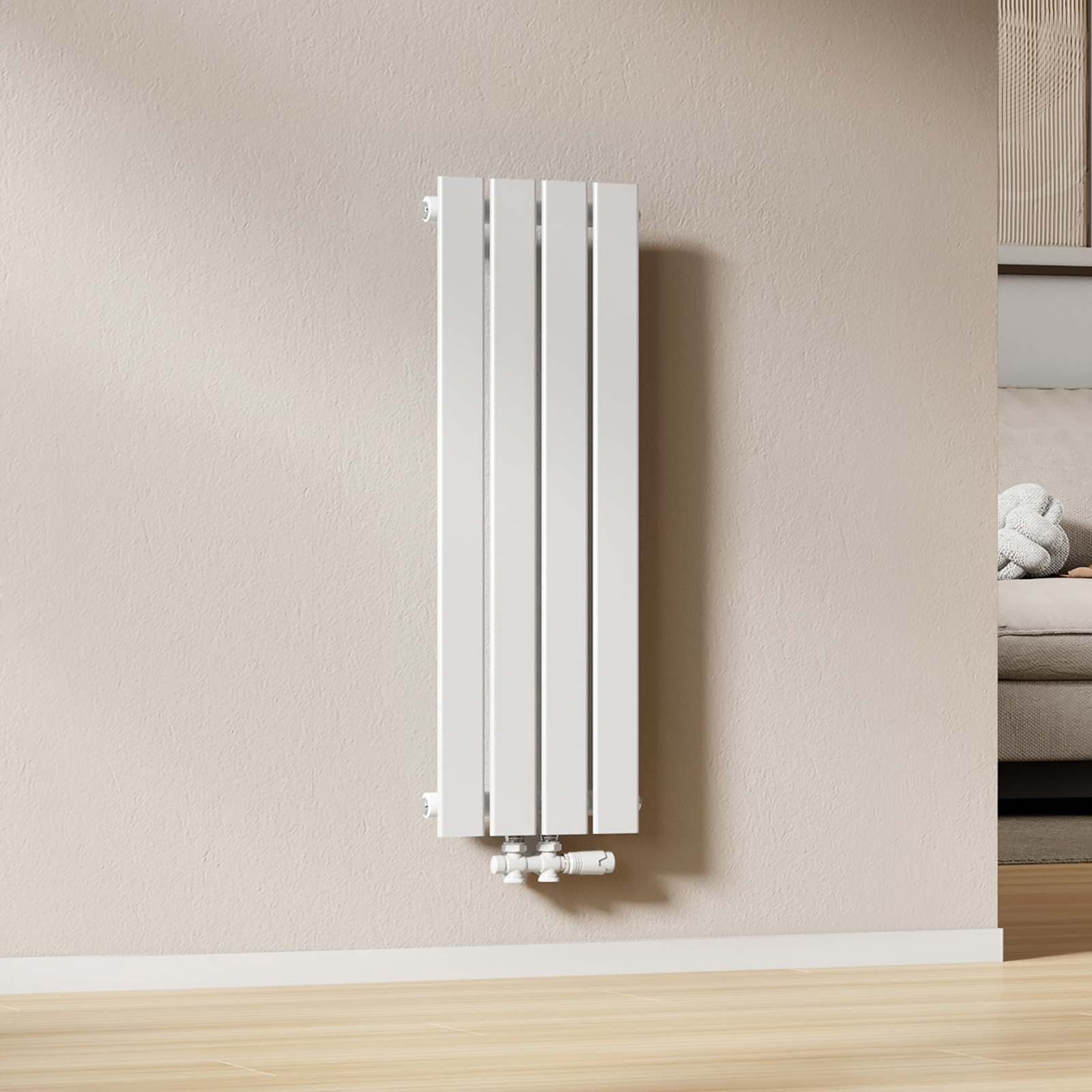 EMKE Grzejnik Stalowy Pojedynczy Pionowy 403W, 90x30,4 cm, 4 bar, do 5 m² – Biały