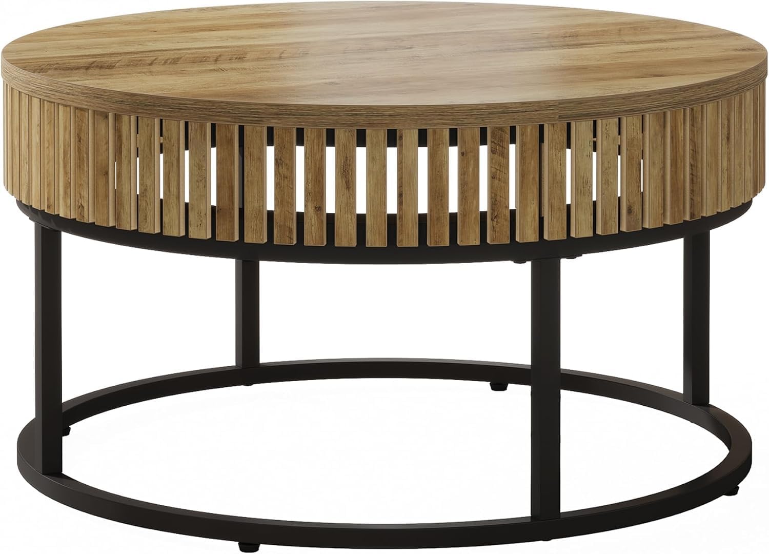 Tribesigns Okrągły stolik kawowy, 80 cm Stolik do salonu, Nowoczesny stolik kawowy z drewna, Industrialny stolik pomocniczy do salonu, Jasnobrązowy