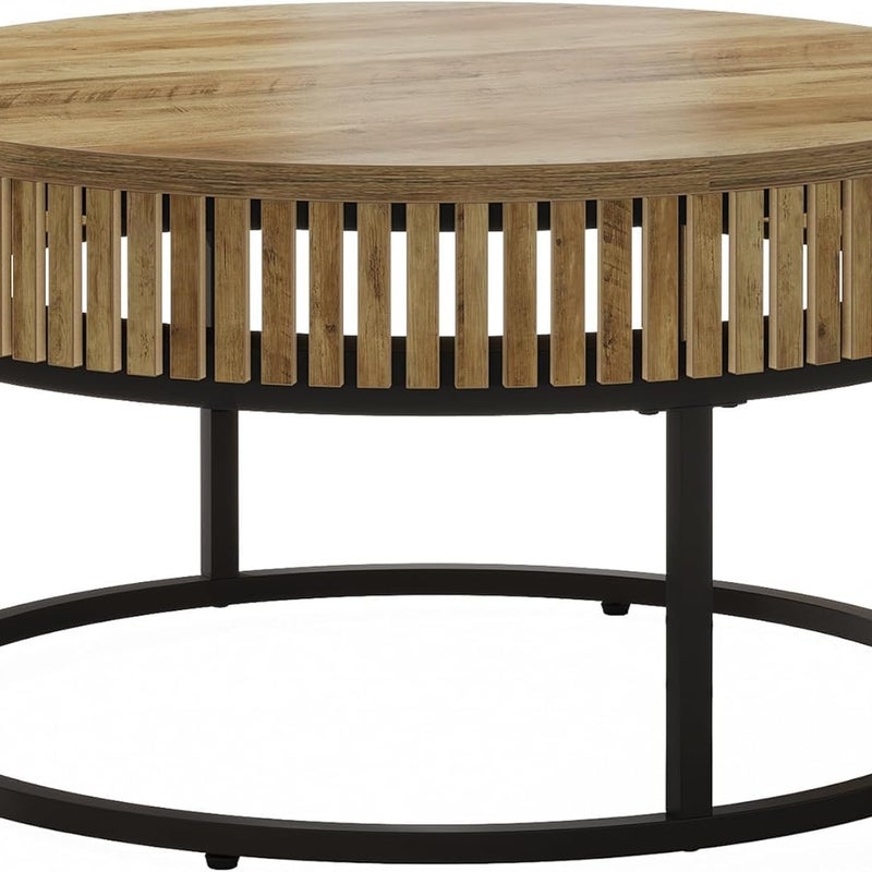 Tribesigns Okrągły stolik kawowy, 80 cm Stolik do salonu, Nowoczesny stolik kawowy z drewna, Industrialny stolik pomocniczy do salonu, Jasnobrązowy