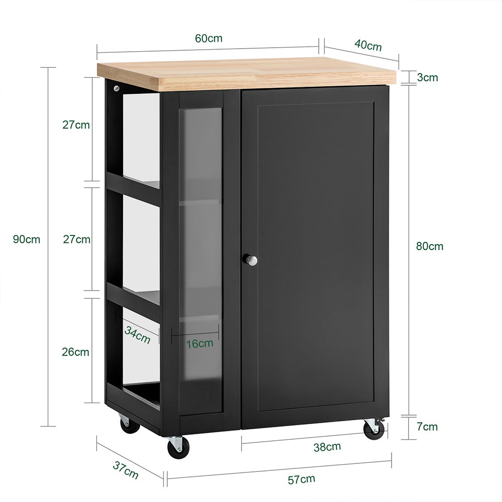 SoBuy Desserte de Cuisine avec 2 Portes et 3 Étagères, Chariot de Rangement sur Roulettes Freinées, Noir, FKW75-SCH - 3