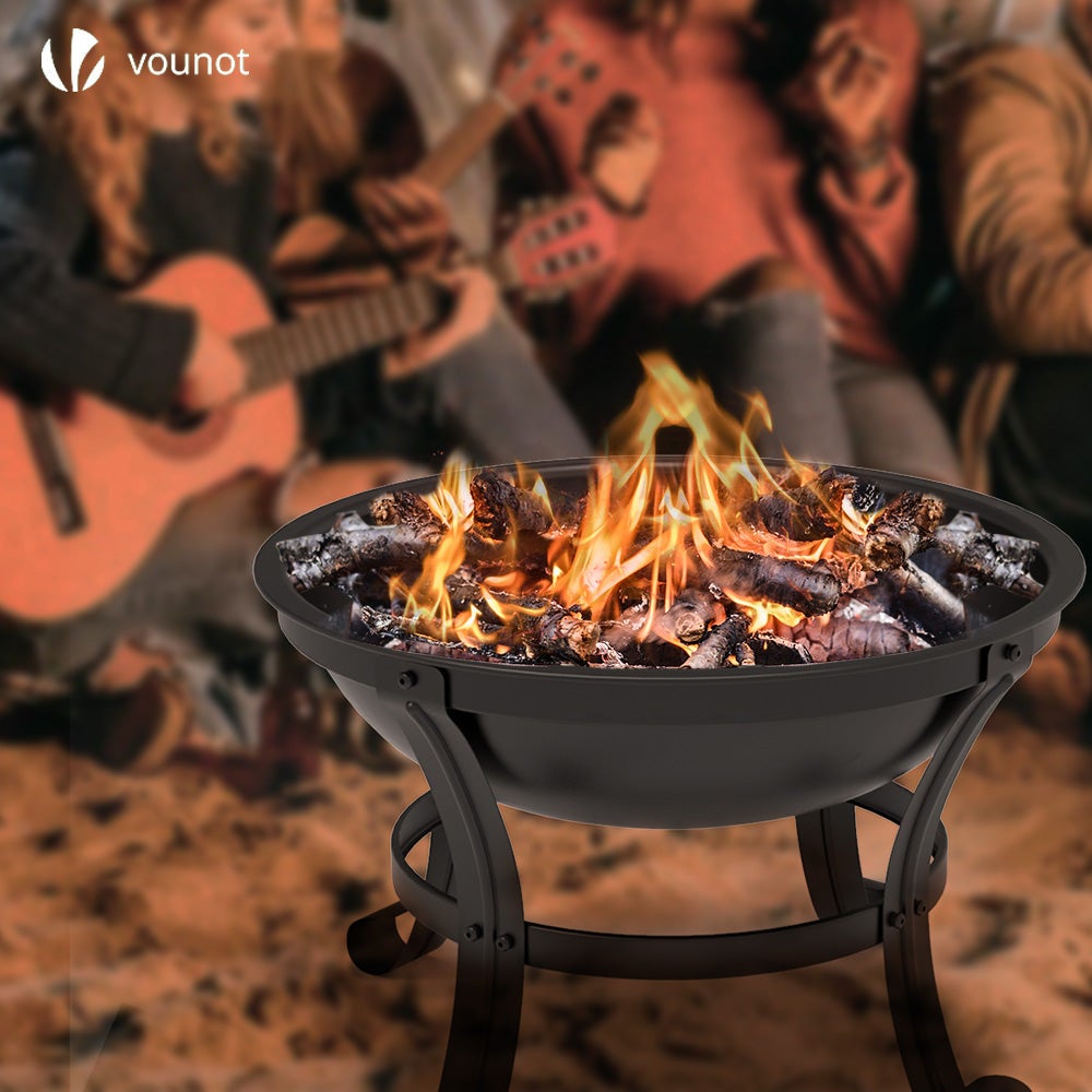Brasero extérieur Ø55 cm - acier - avec grille tisonnier et couvercle - chauffage à charbon de bois - VOUNOT® - 6