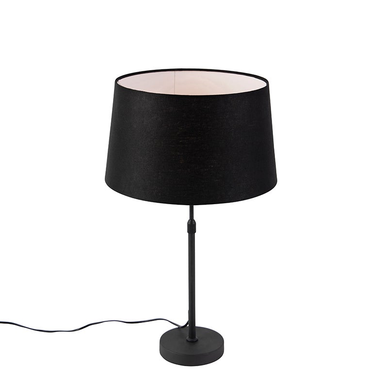 Lampa stołowa czarna z abażurem lnianym czarnym 35 cm regulowana - Parte