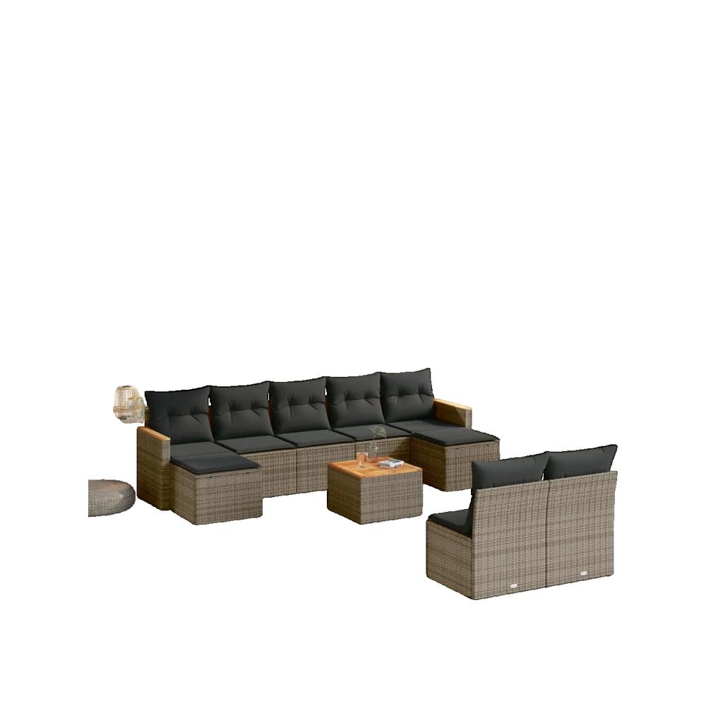 Zestaw mebli ogrodowych vidaXL Modułowy Szary Plecionka z żywicy i drewno akacjowe